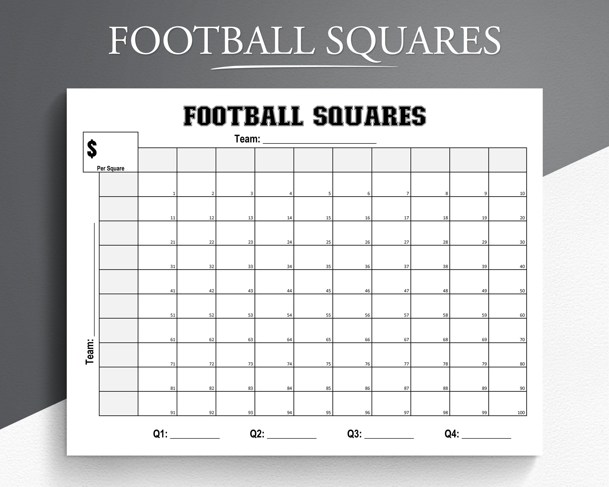 Free Printable Football Squares Etsy