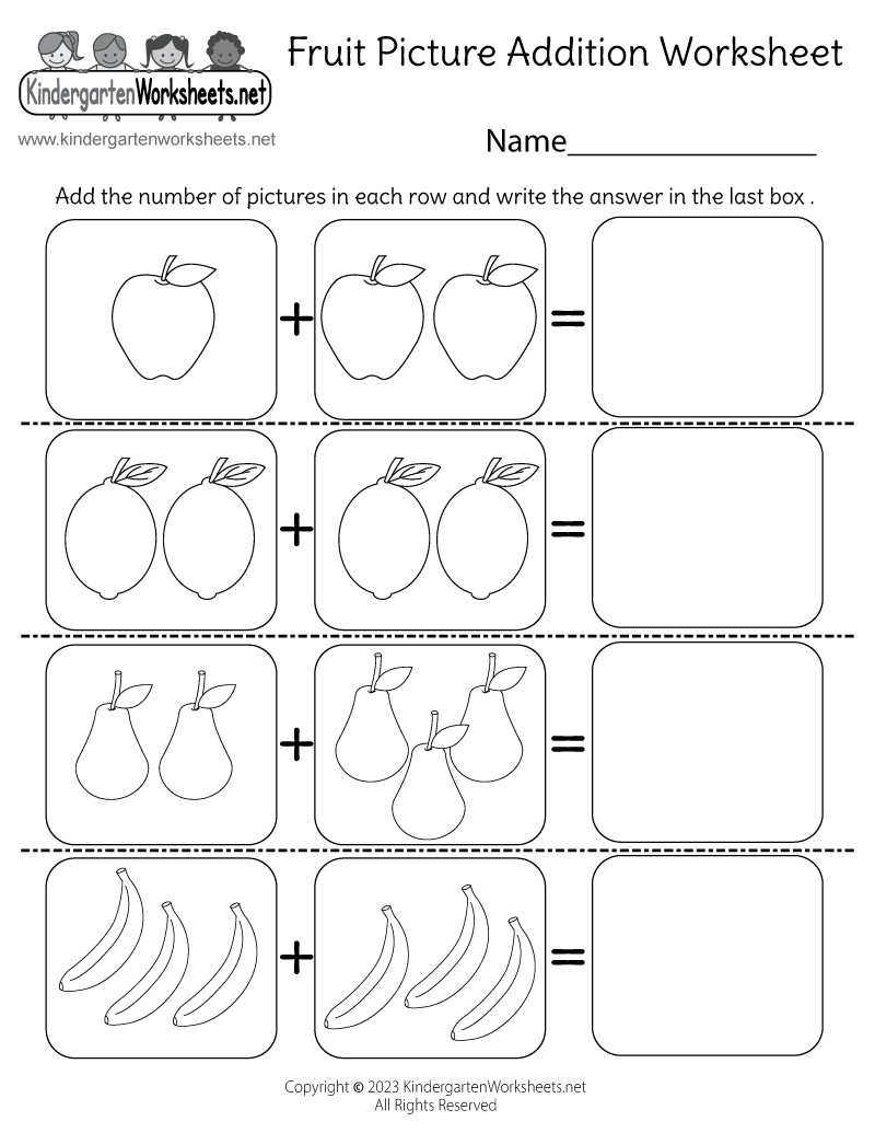 Free Printable Fruit Picture Addition Worksheet Free Printable Fruit Picture Addition Worksheet