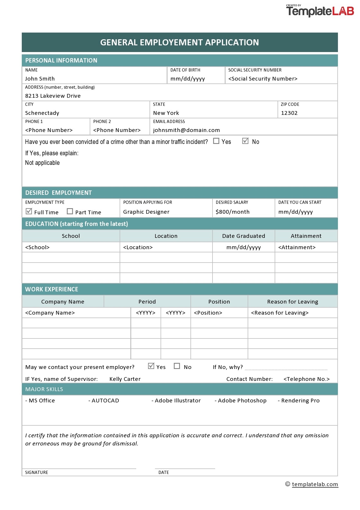free printable generic job application