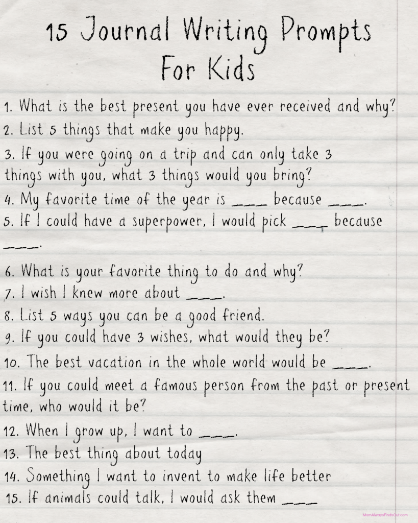 Journal Prompts For Kids Printable