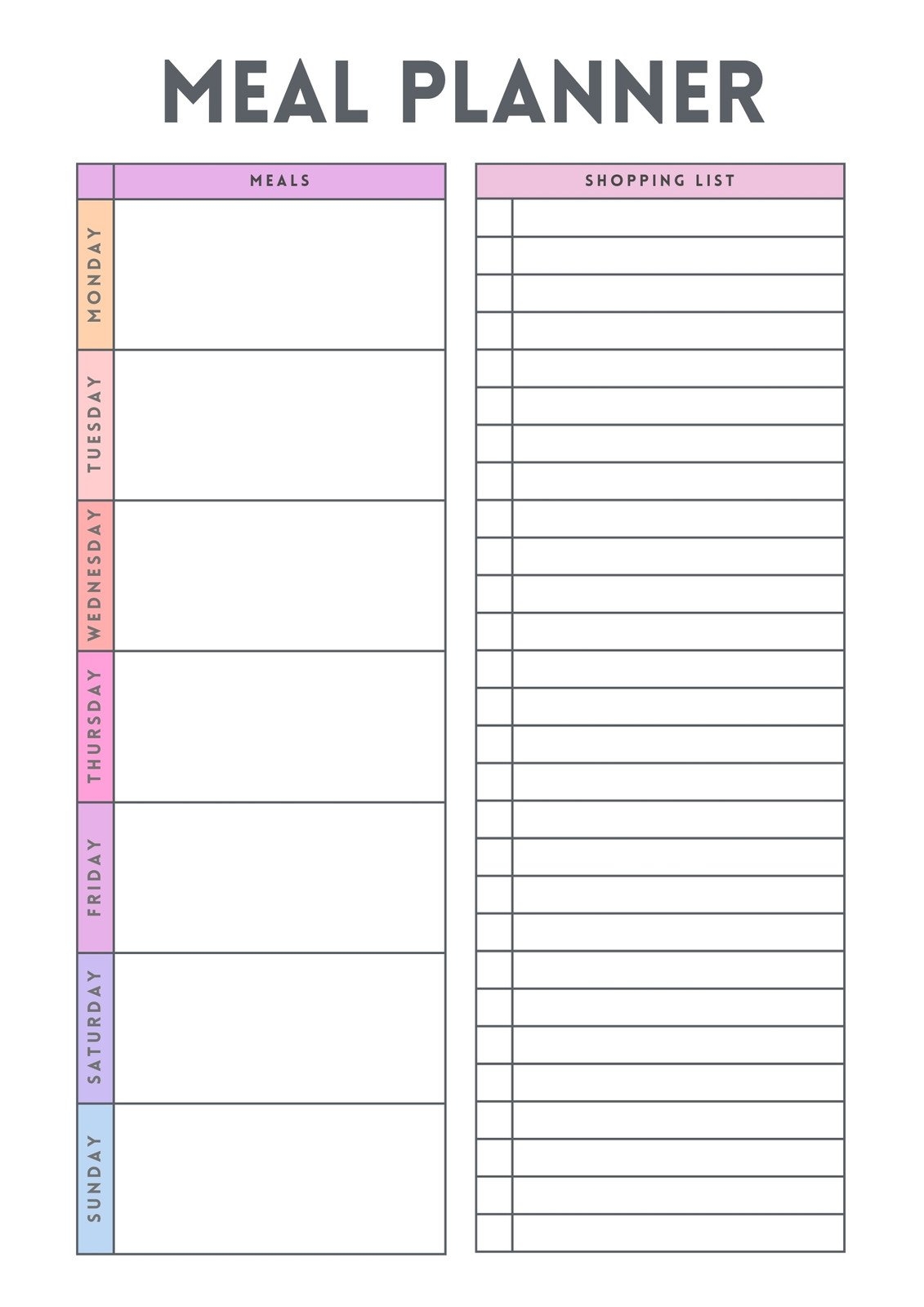 Free Printable Weekly Meal Plan Template