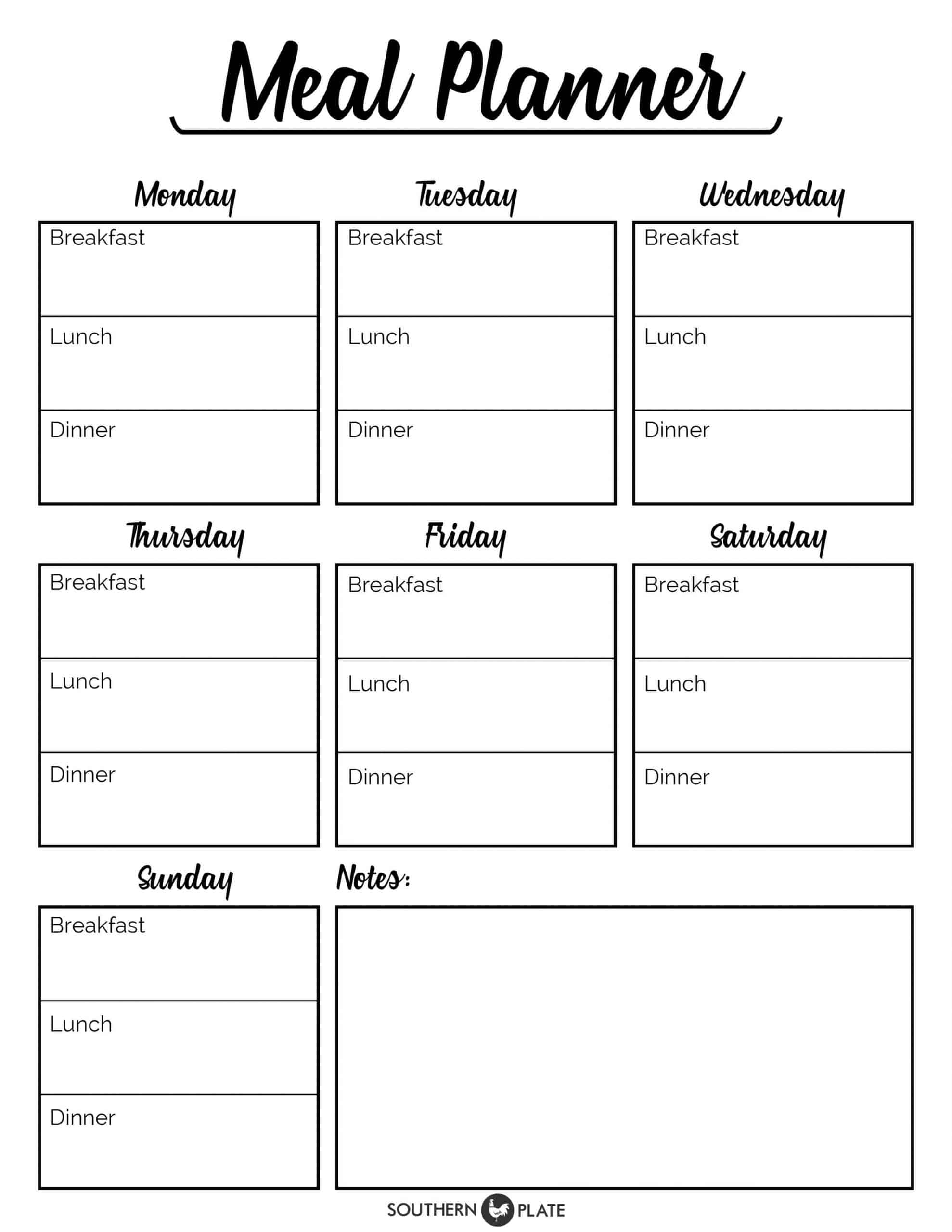 printable meal plan