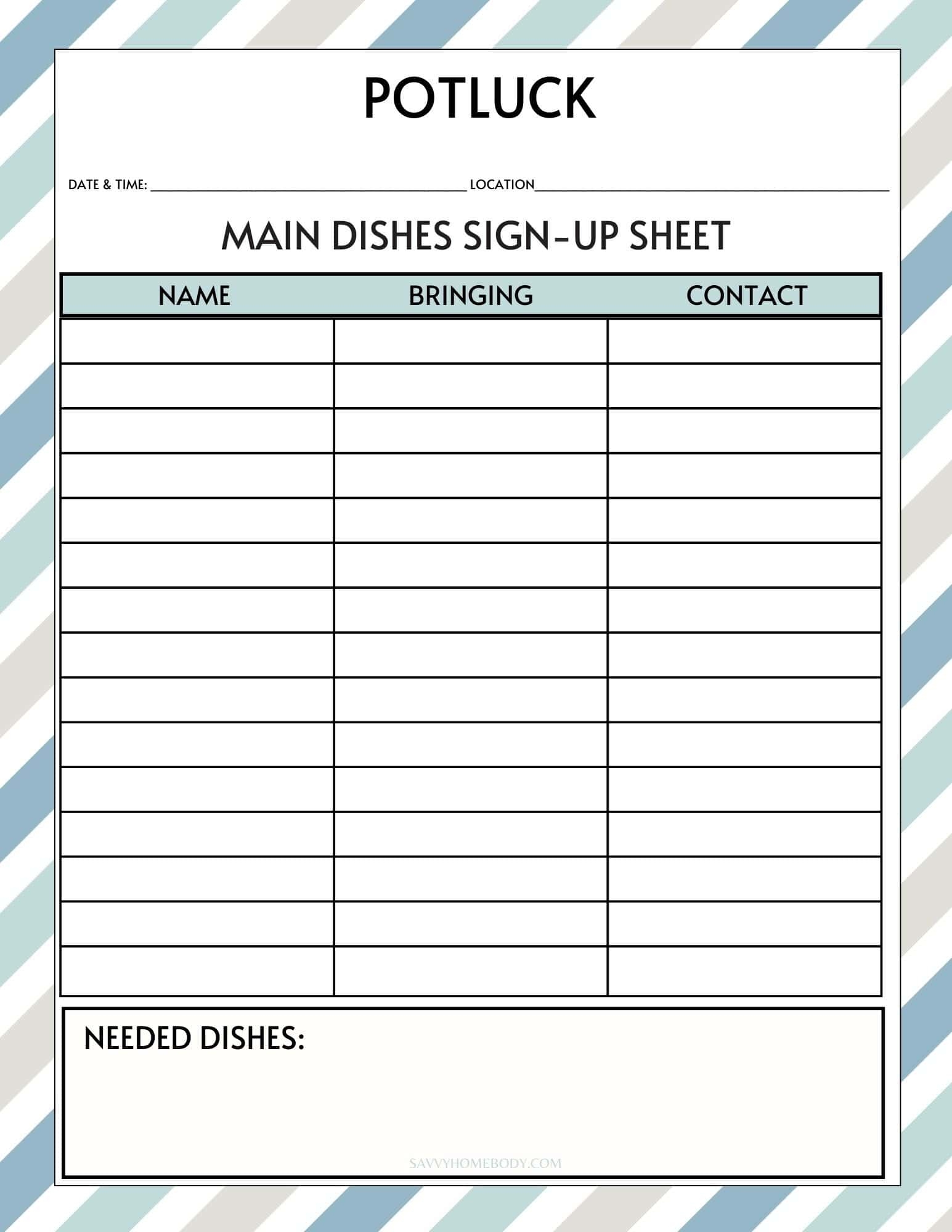 Free Printable Potluck Sign Up Sheets