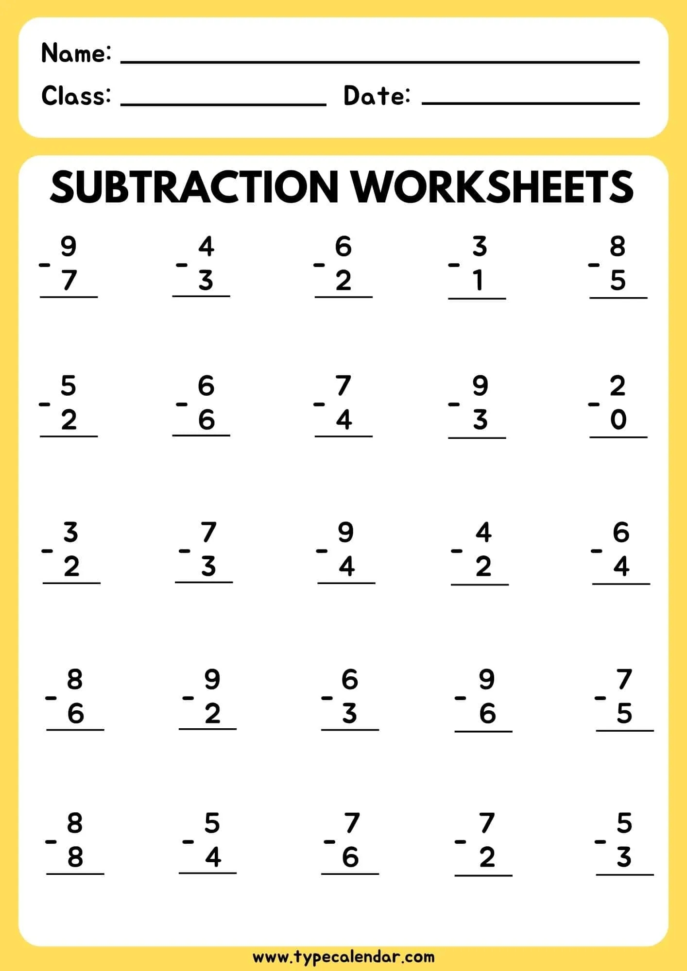 Subtraction Worksheets Printable