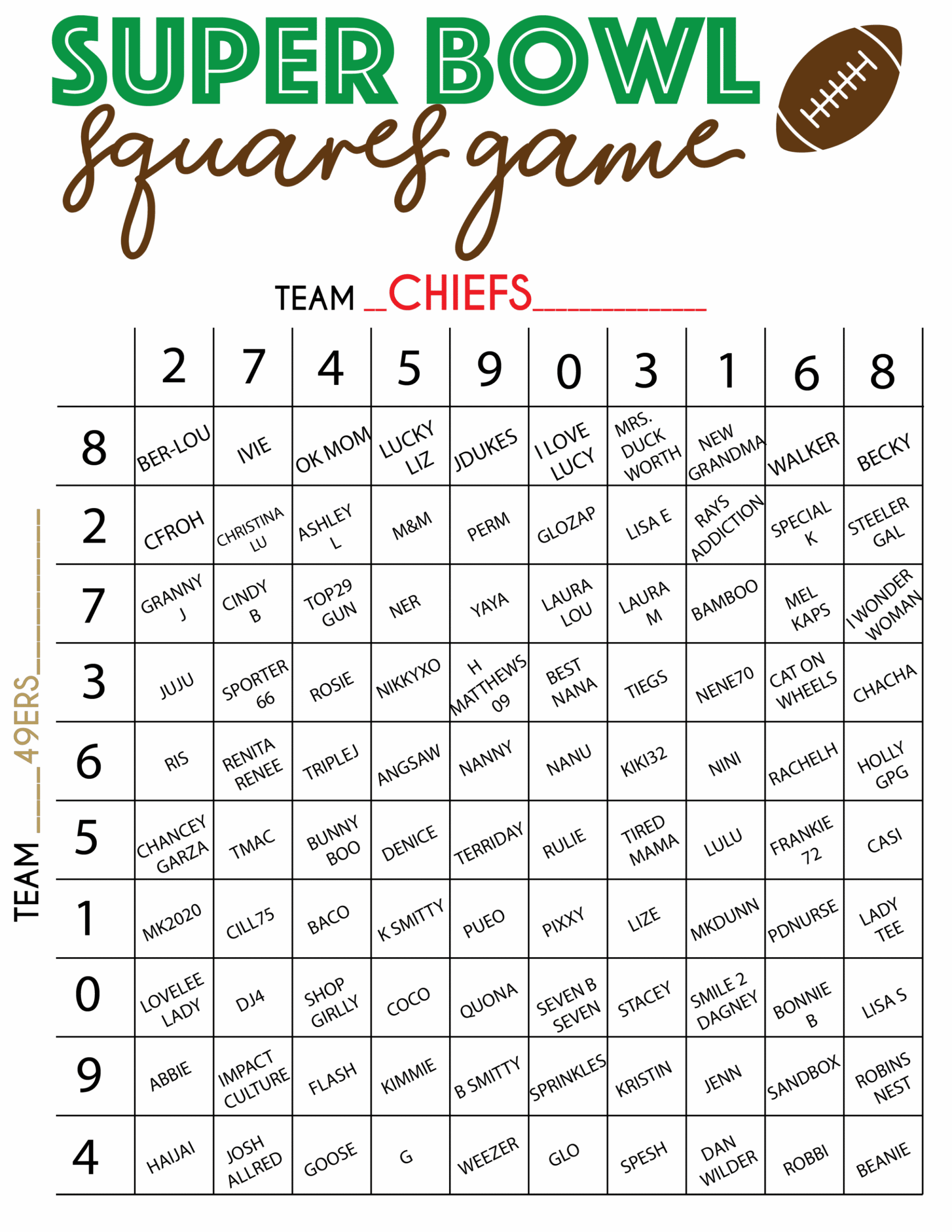 printable football squares grid printable football squares grid