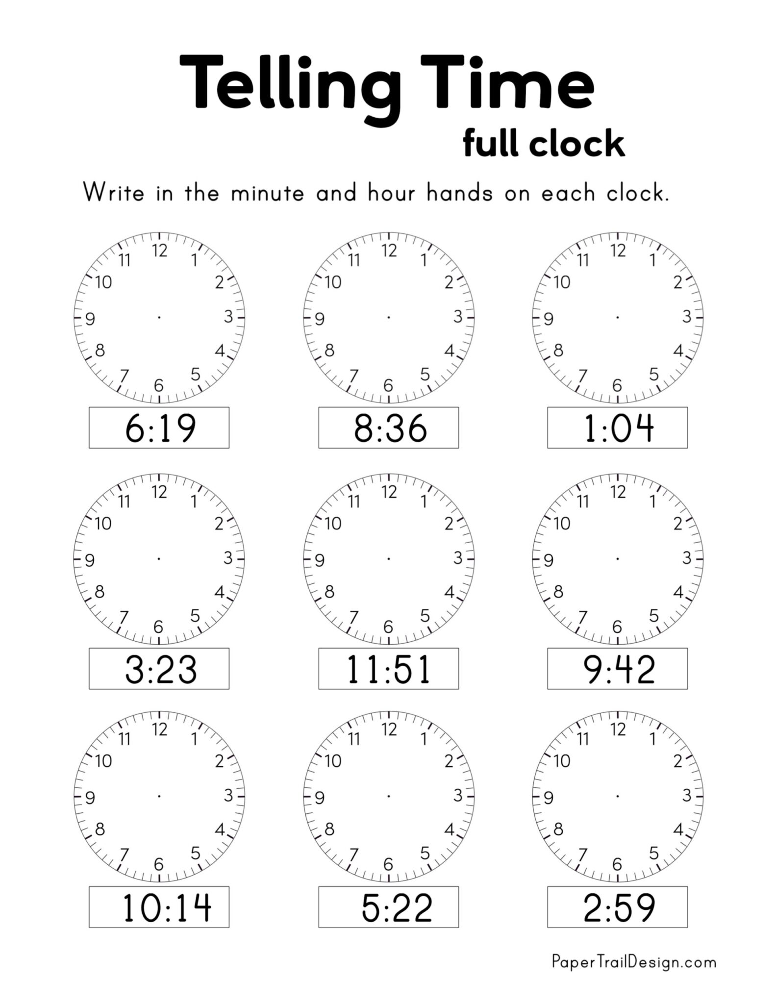 Printable Time Clock Worksheets - Jenny Blog