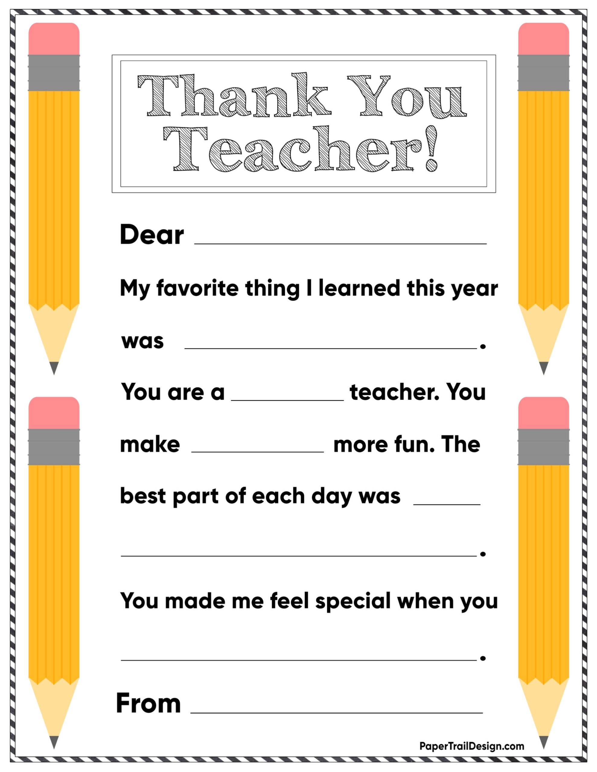 free printable thank you card for teacher