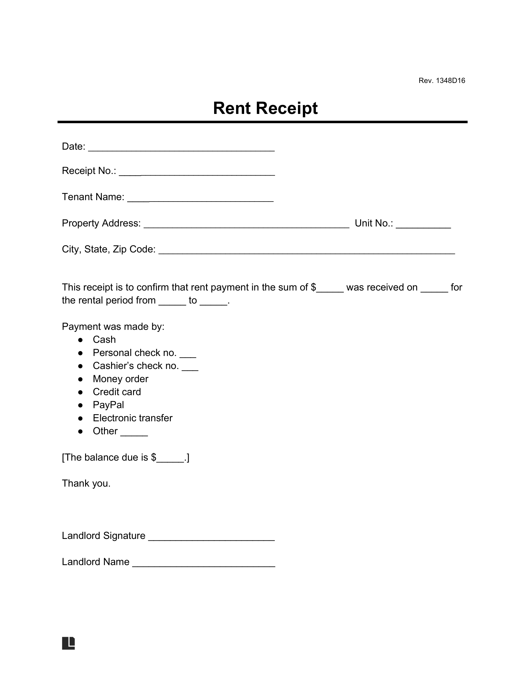 Free Rent Receipt Template PDF U0026 Word