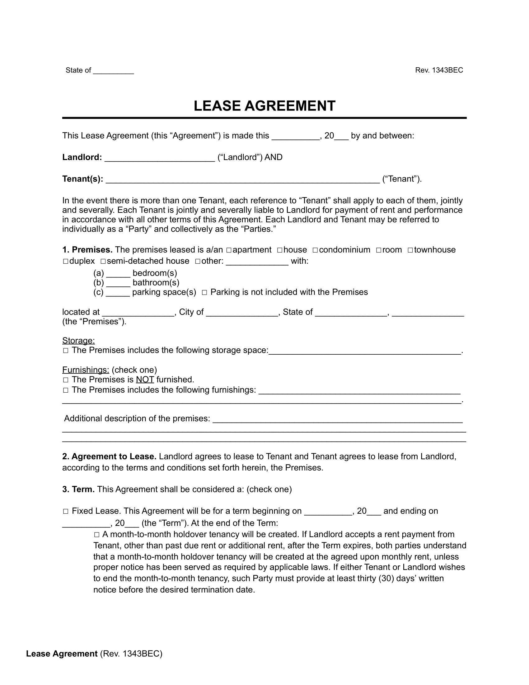 Printable House Rental Contract