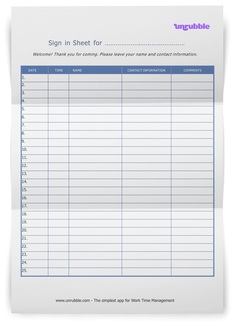 sign in sheet printable