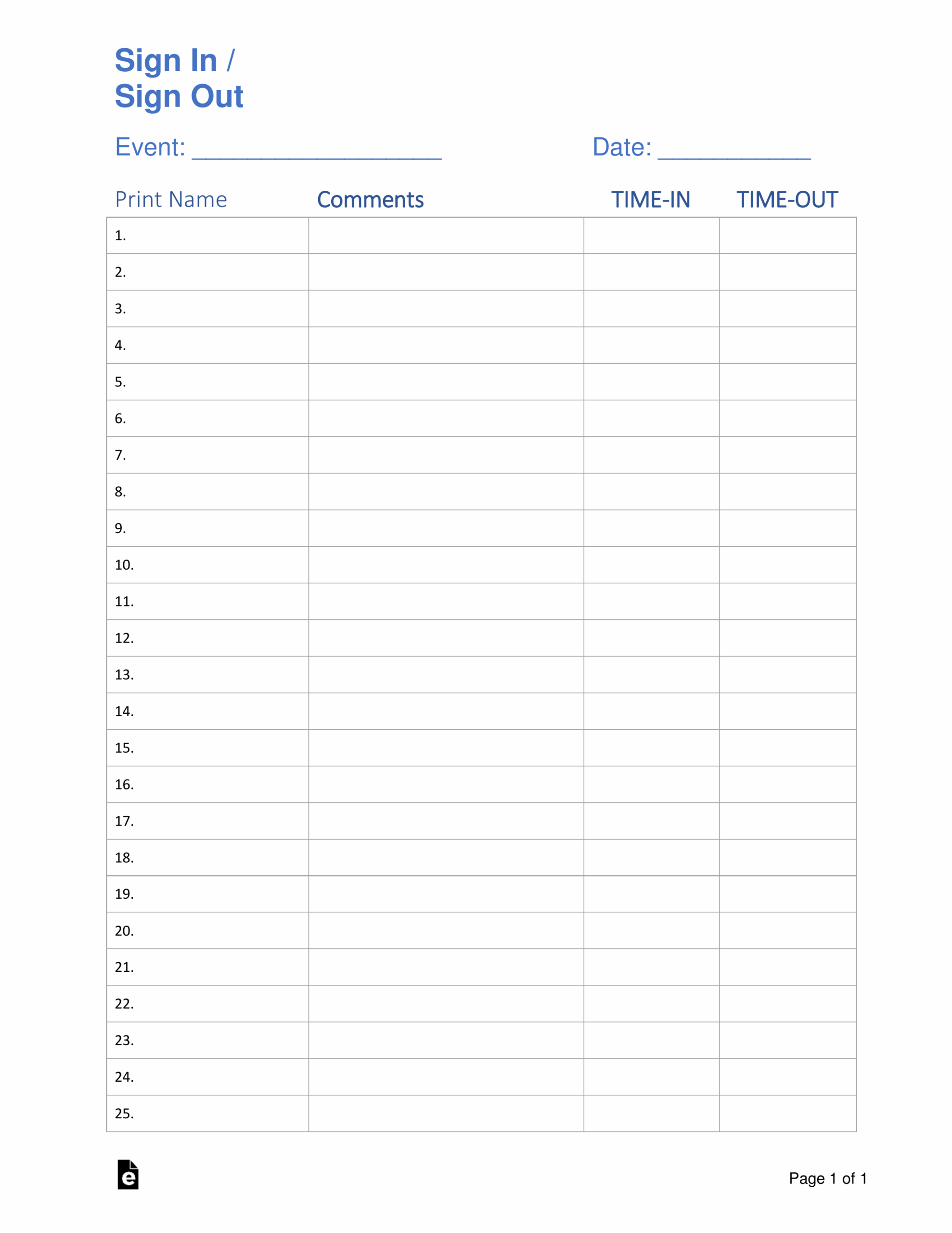 sign up sheet printable