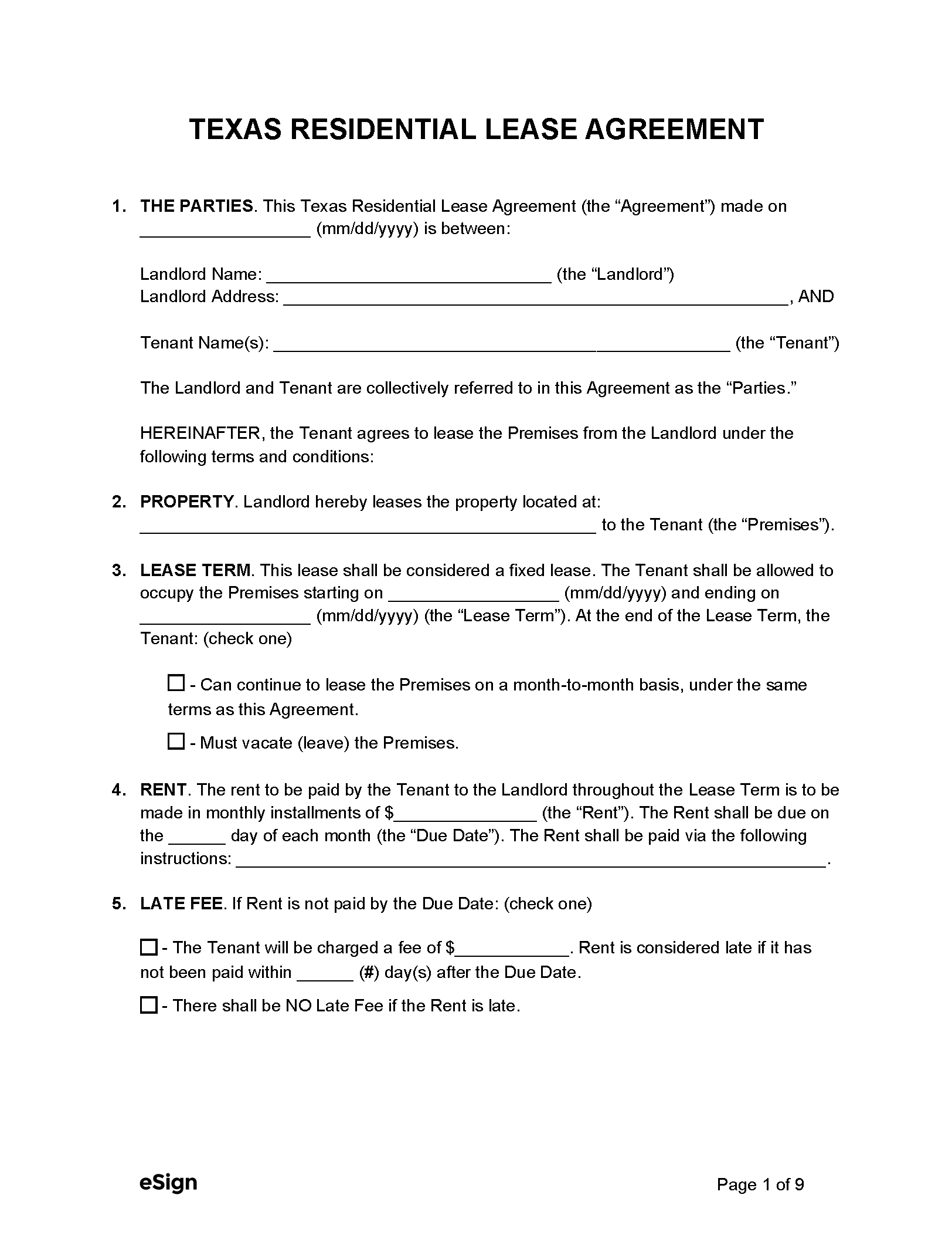 printable lease agreement free