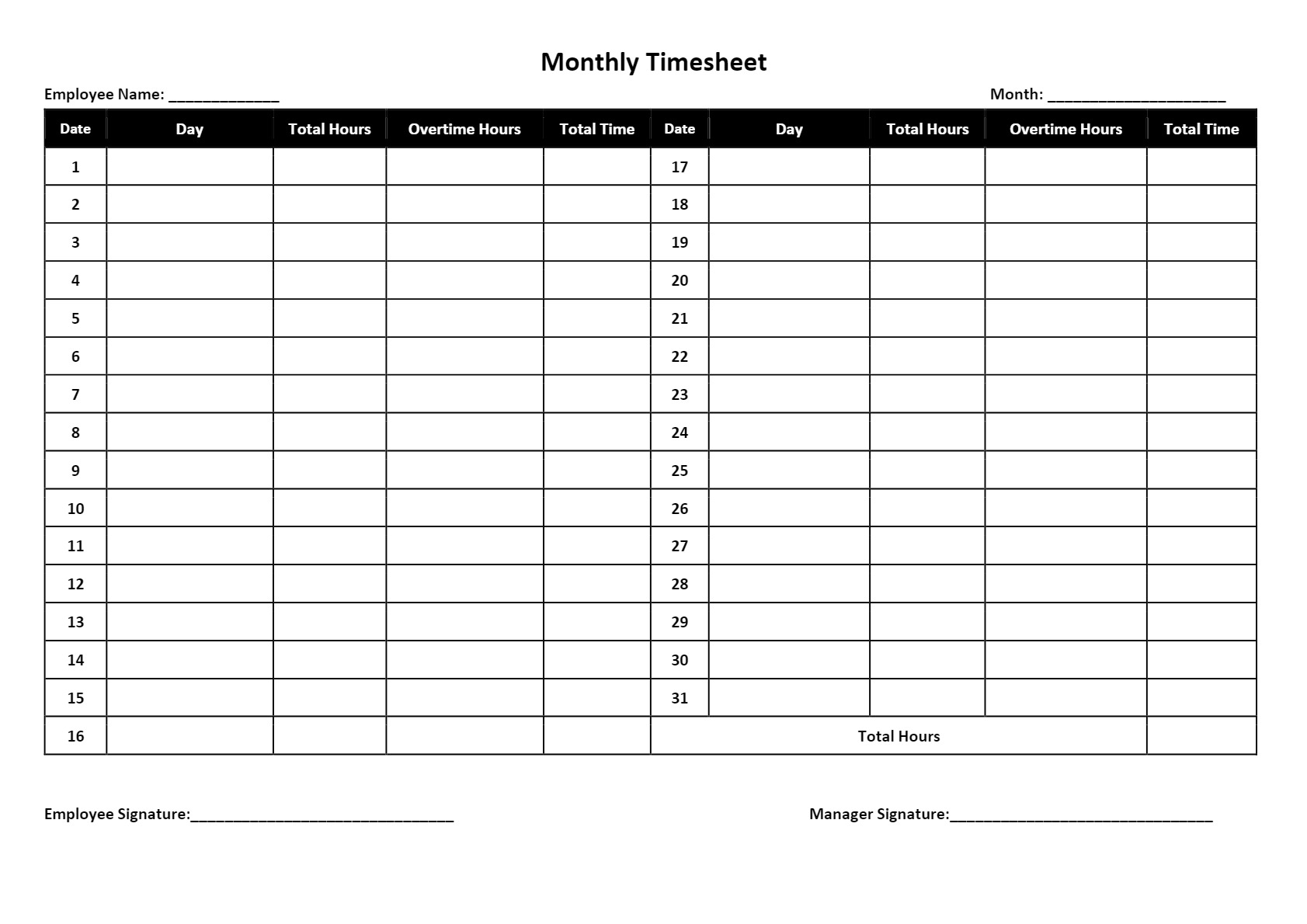 Free Timesheet Templates Download Daily Weekly And Monthly Time 