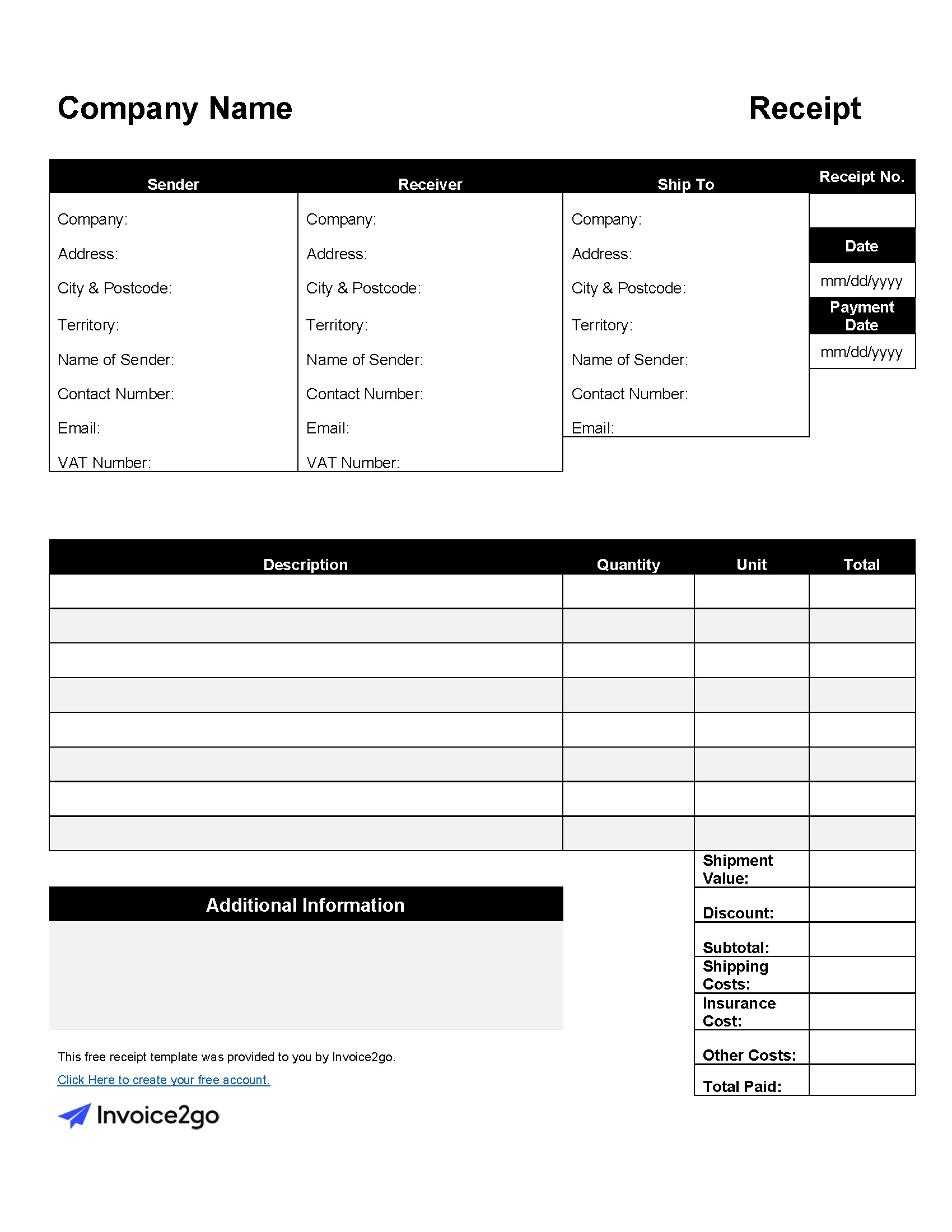 free printable receipt template pdf