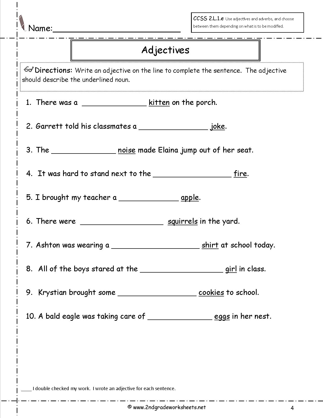 Adjectives Free Printable Worksheets