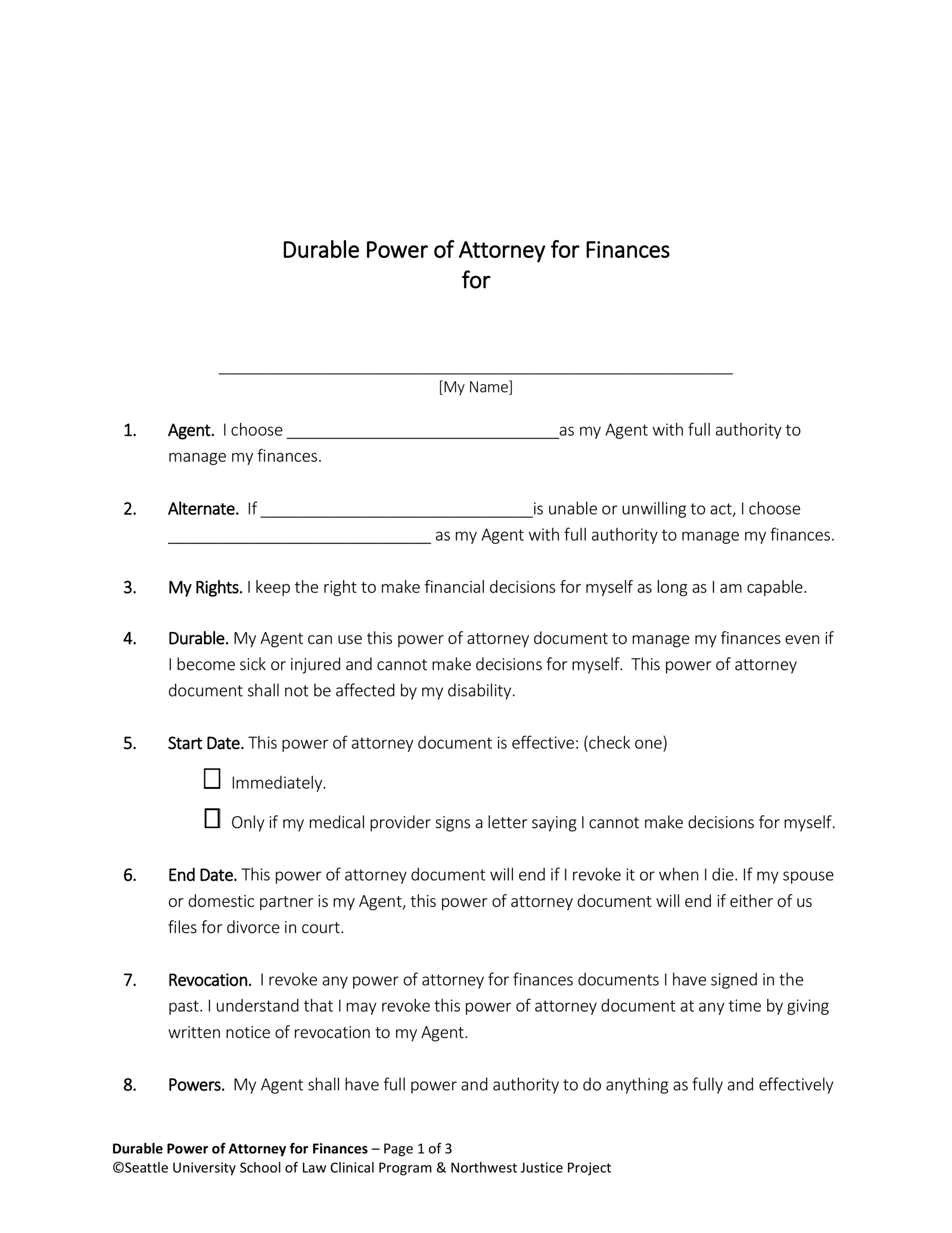 free printable power of attorney template