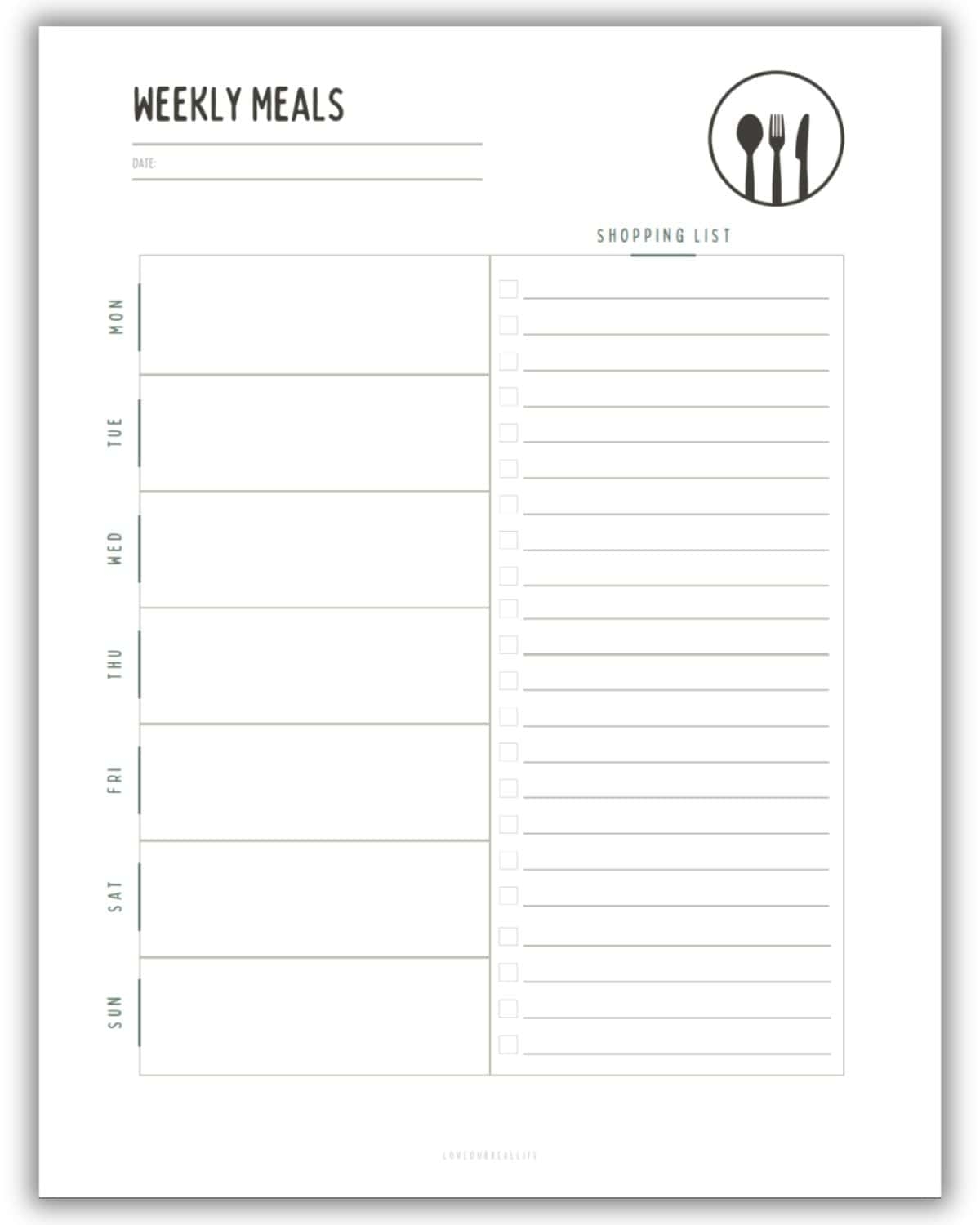 meal plan template printable