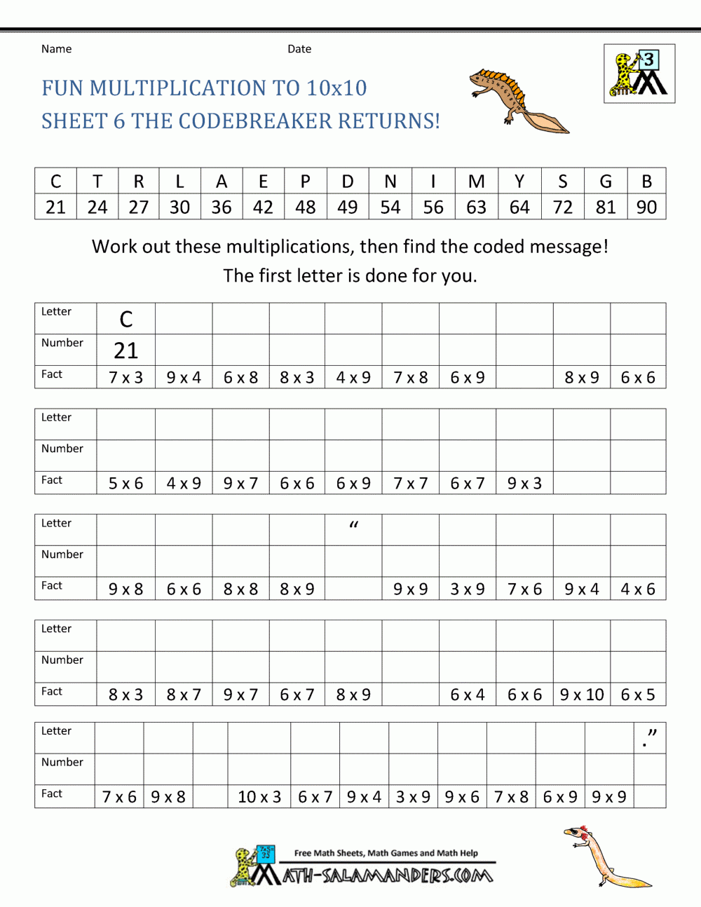 multiplication math worksheets printable