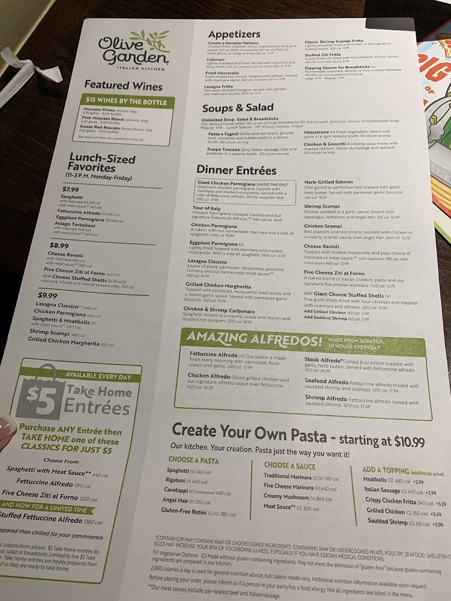 Gluten Free Menu Photo From Olive Garden Worksheets Library