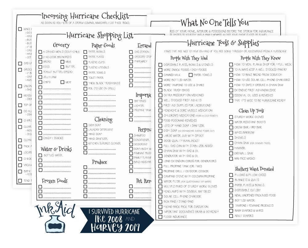 HURRICANE Prep Printable Checklists Print Your Own Storm Preparation Supplies PDF Files Prepare For Tropical Cyclone Emergency Etsy