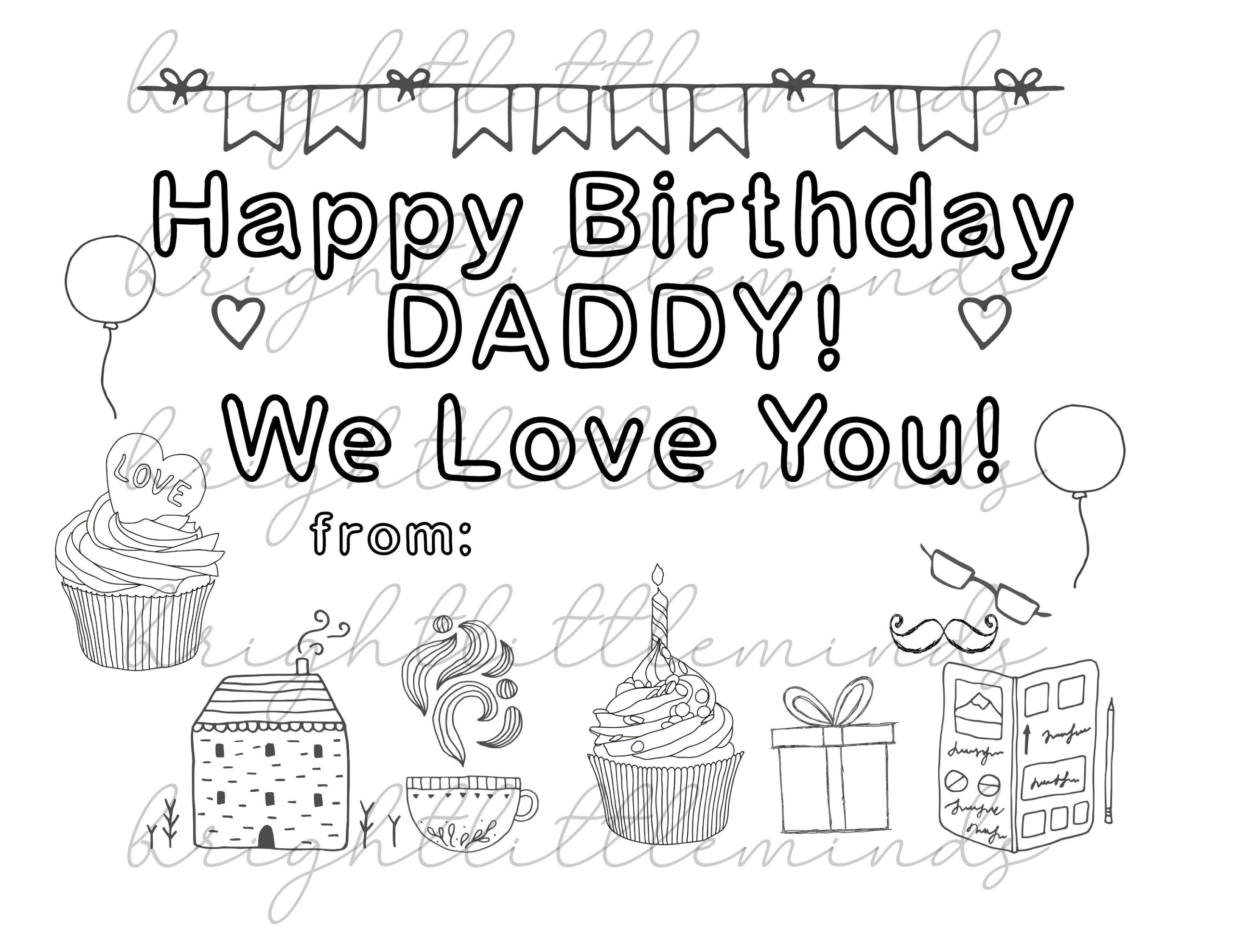 Instant Download Printable Happy Birthday Daddy DIY Kids Activity Worksheets Library
