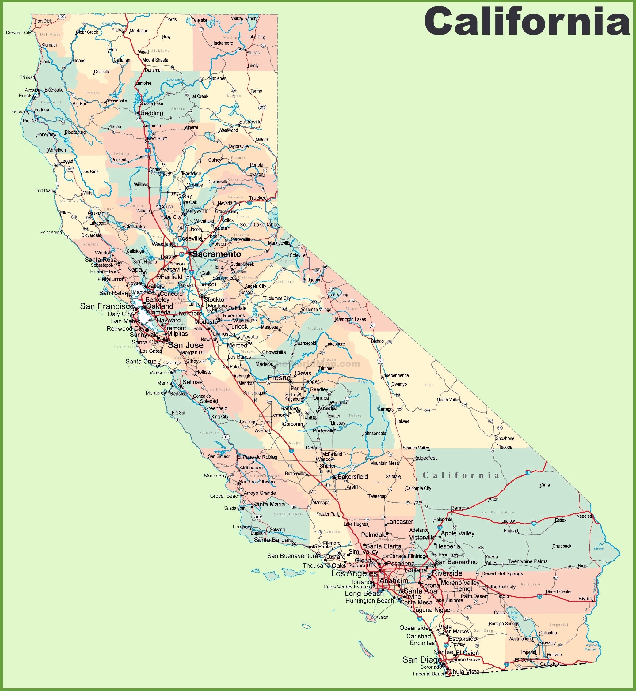 printable california map with cities
