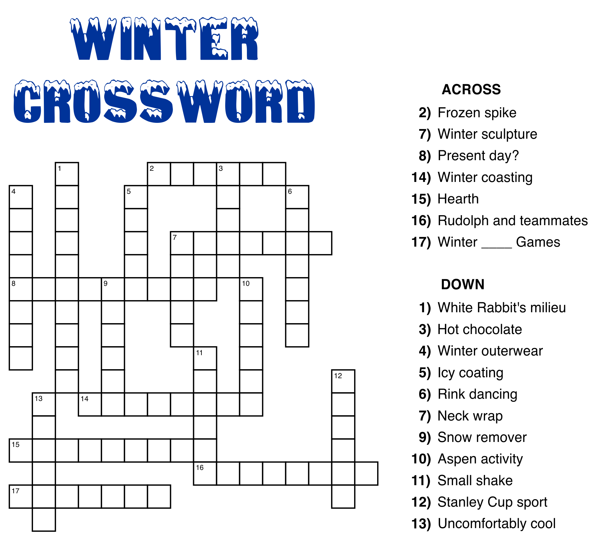 easy crossword puzzle printable