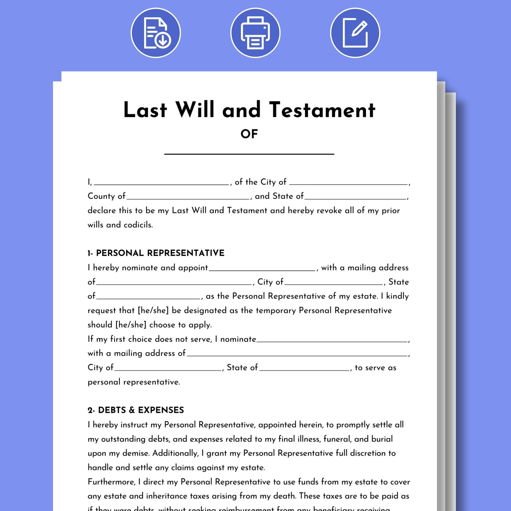 Last Will And Testament Editable Last Will And Testament Template 
