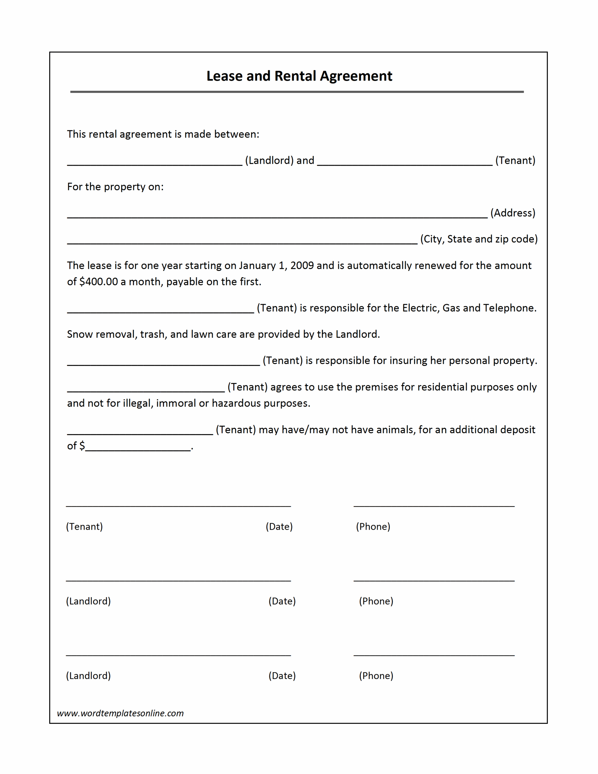 basic rental agreement free printable