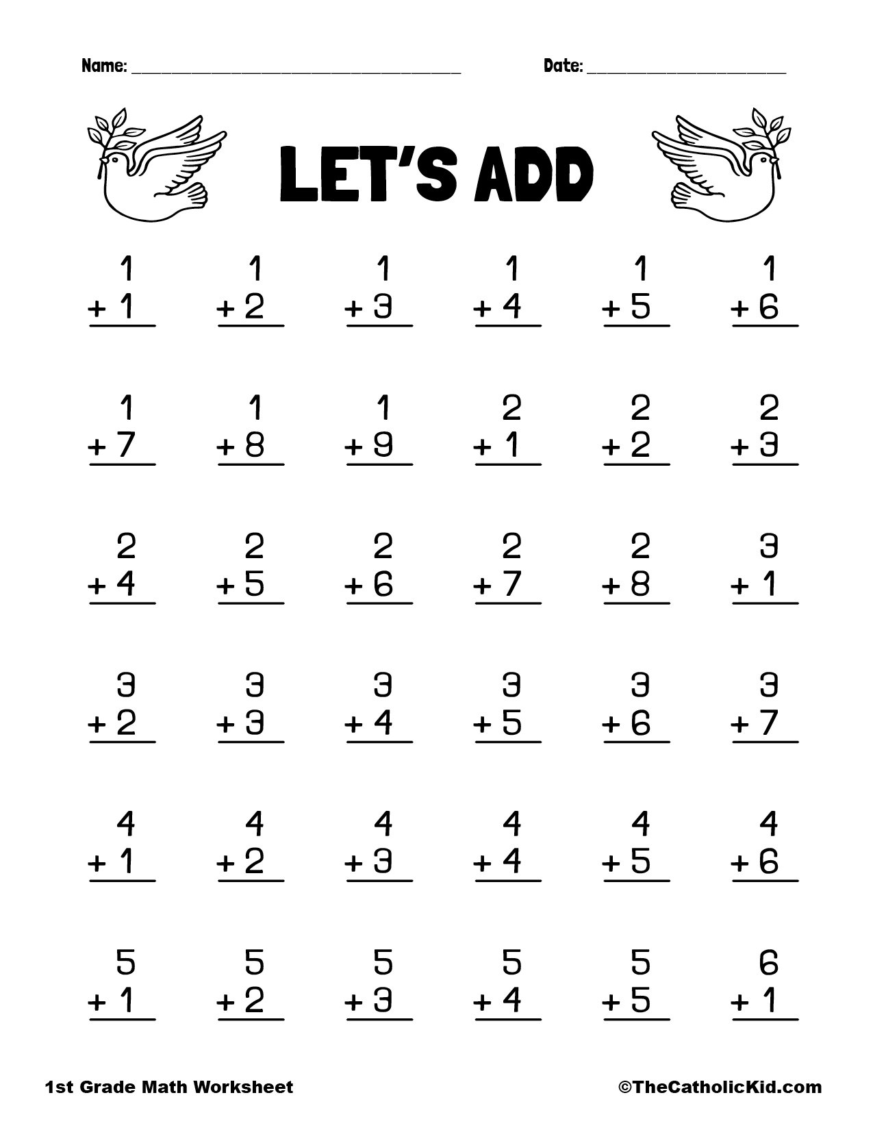 free printable first grade math worksheets