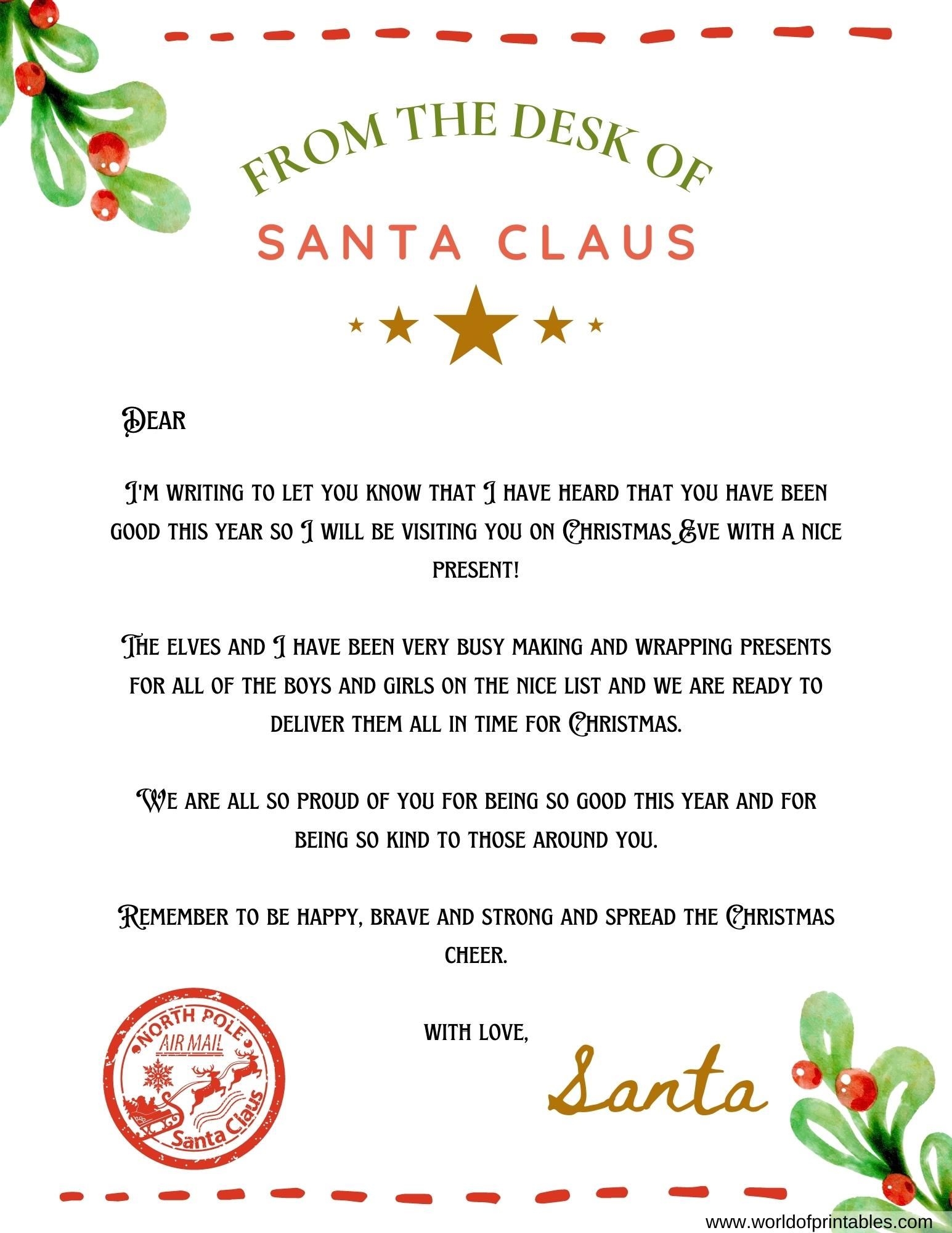 Letter Santa Template Printable