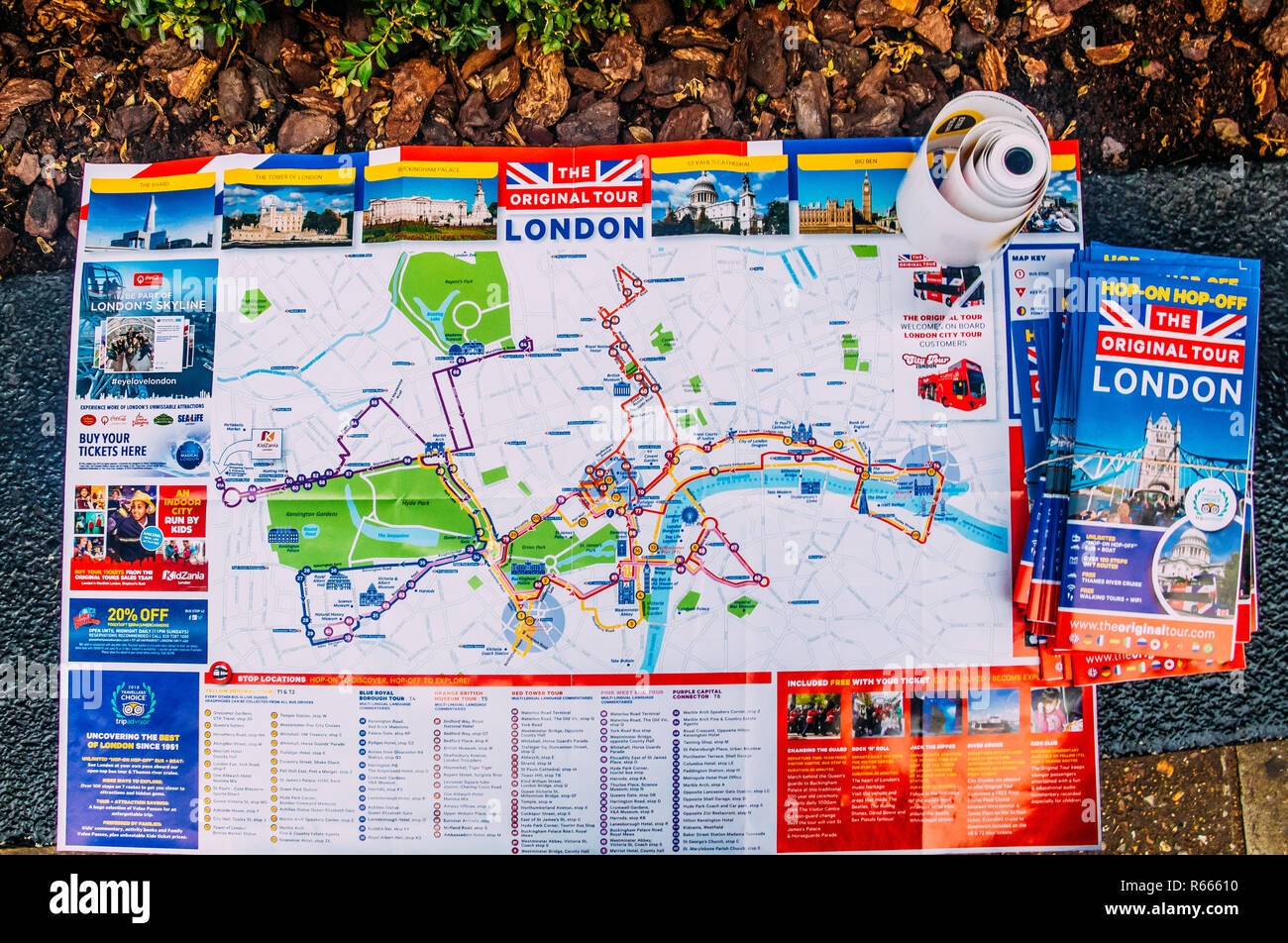 London UK Nov 15 2018 Map Of Central London Tours Sponsored By A London Original Tour Company Stock Photo Alamy
