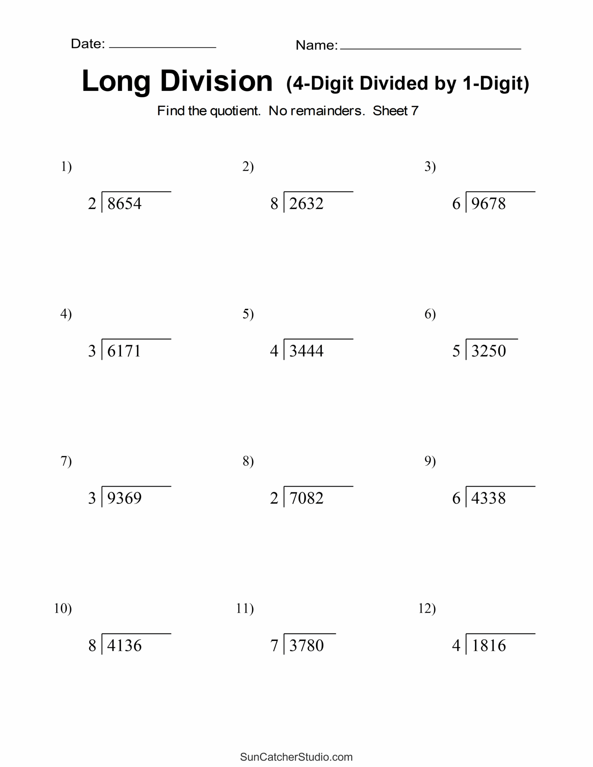 Printable Long Division Worksheets