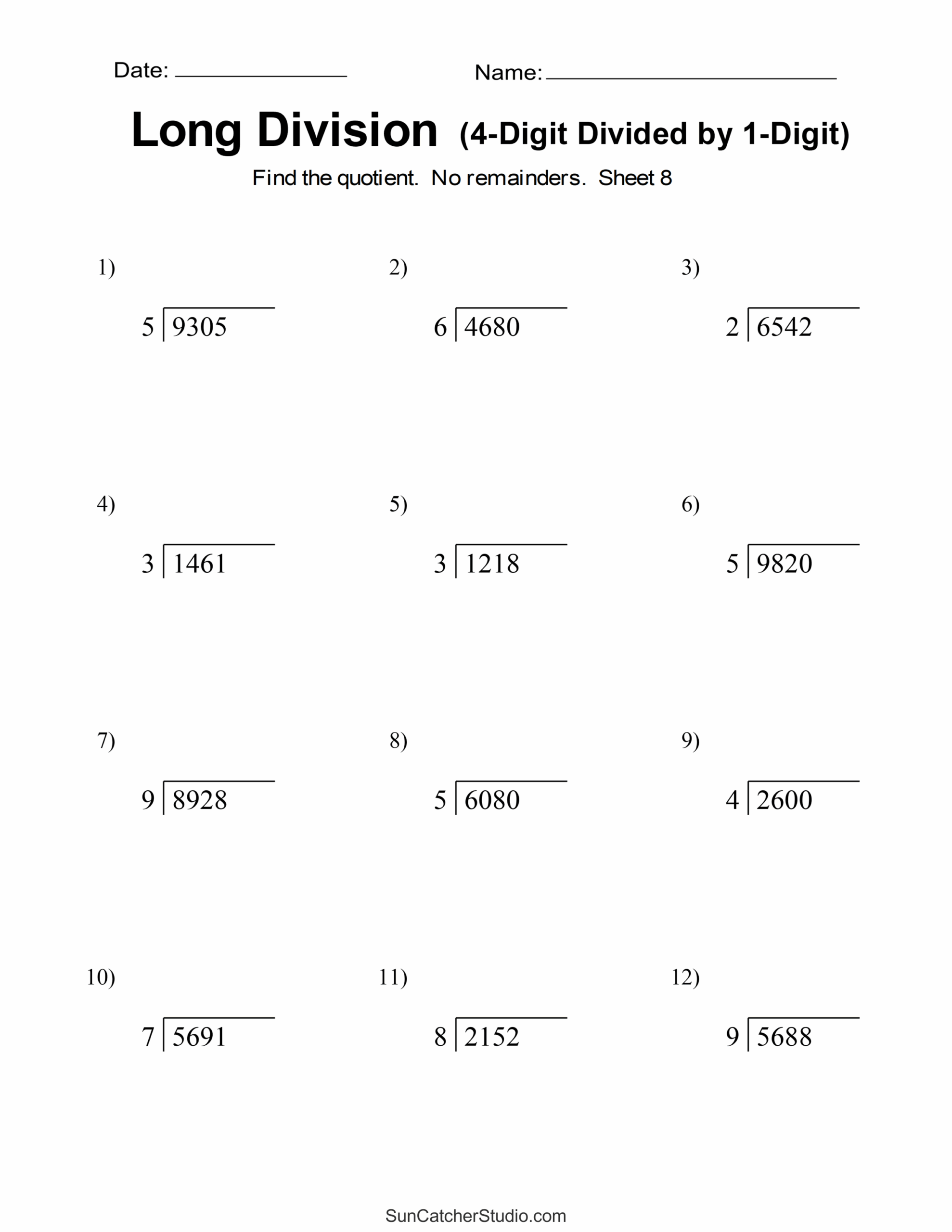 printable math worksheets division