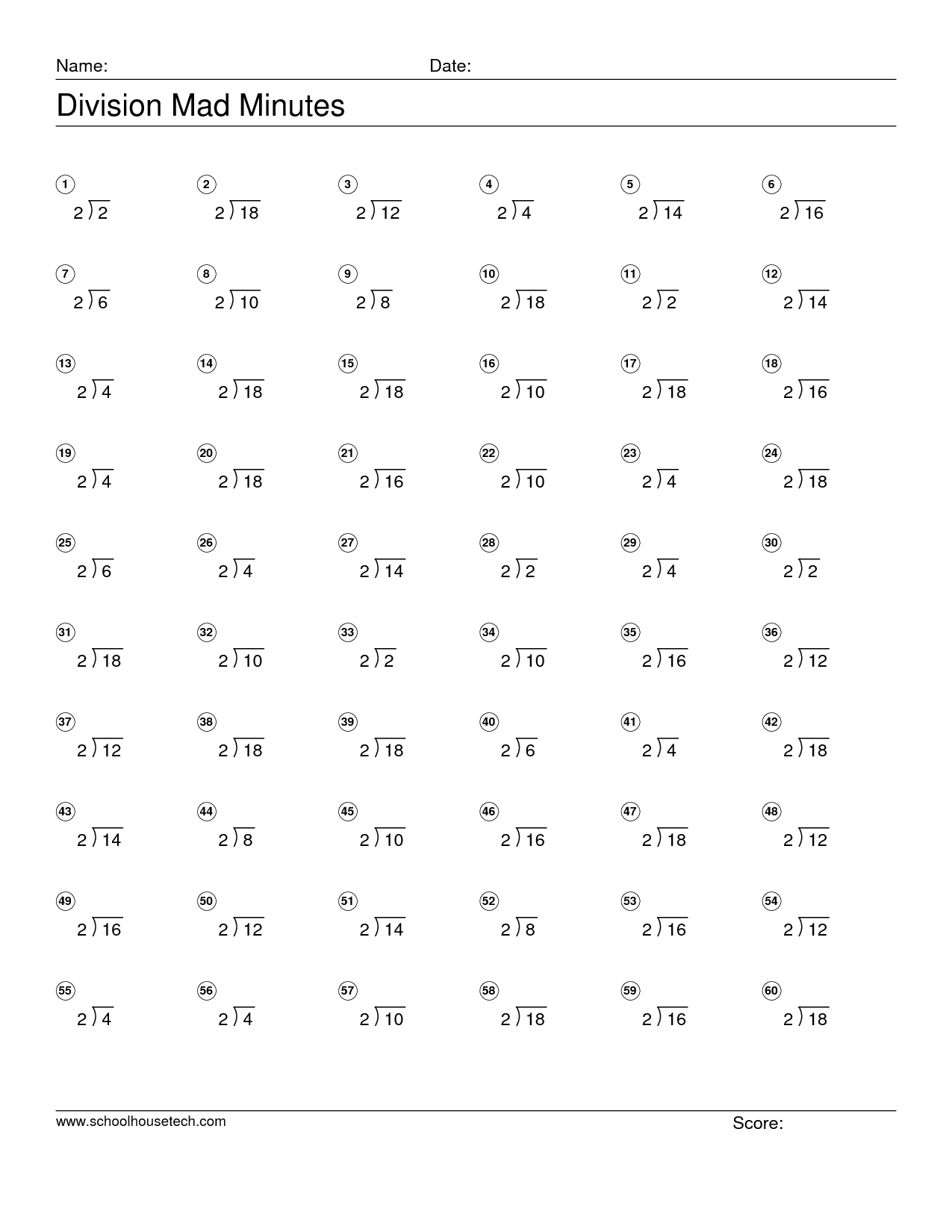 Mad Minute Addition Answer 30 Questions In 1 Minute 