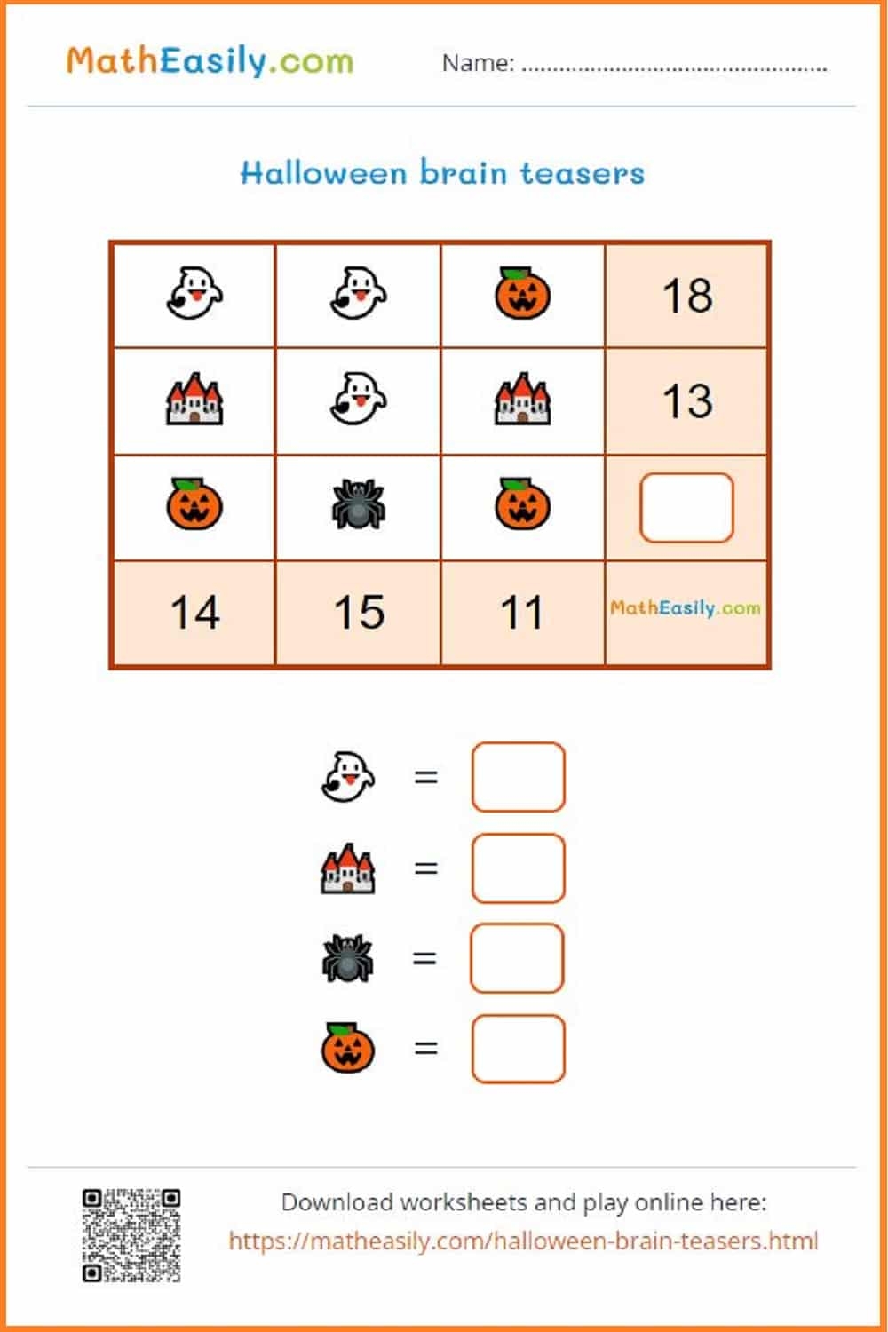 Math Halloween Brain Teasers With Answers