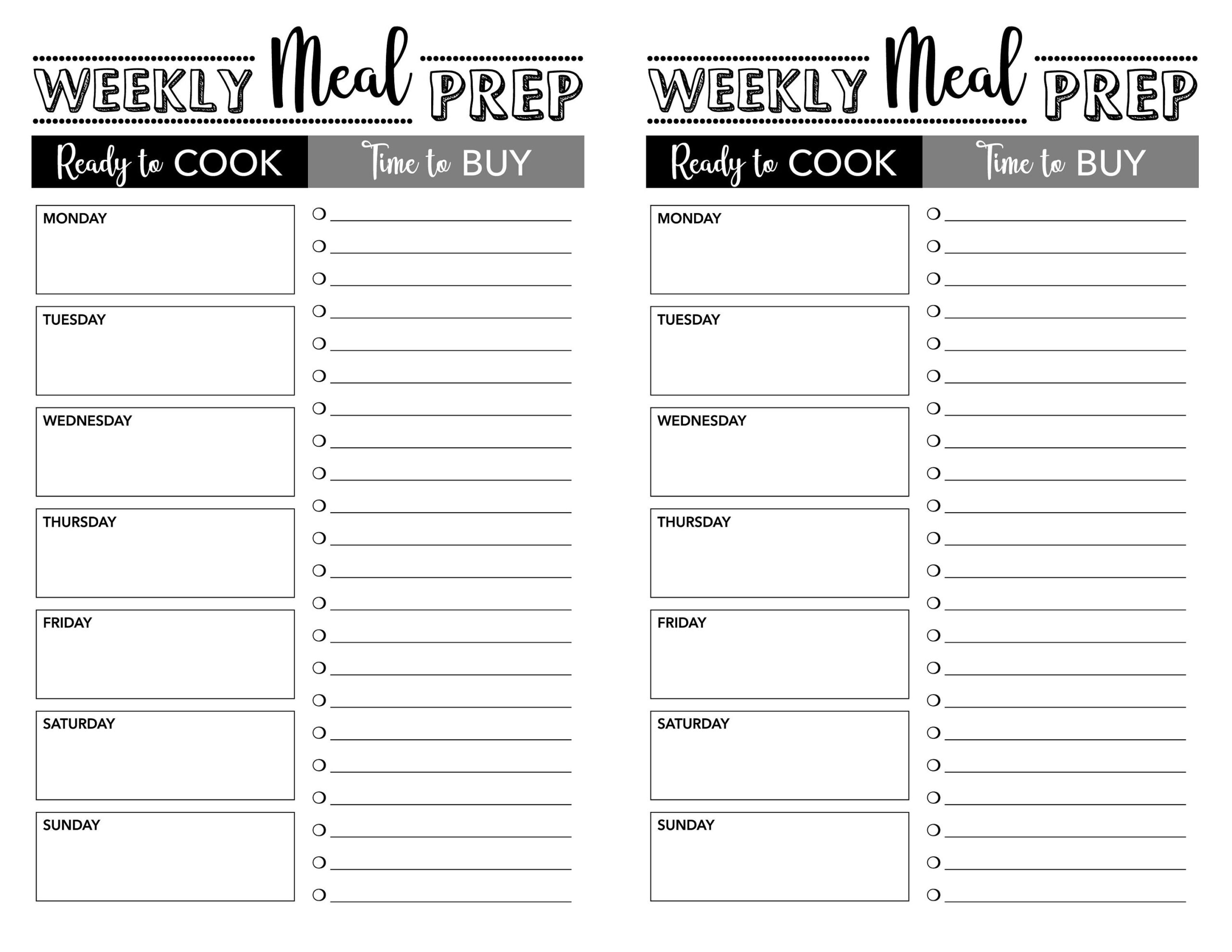 Meal Prep 2 up Printable Sheet