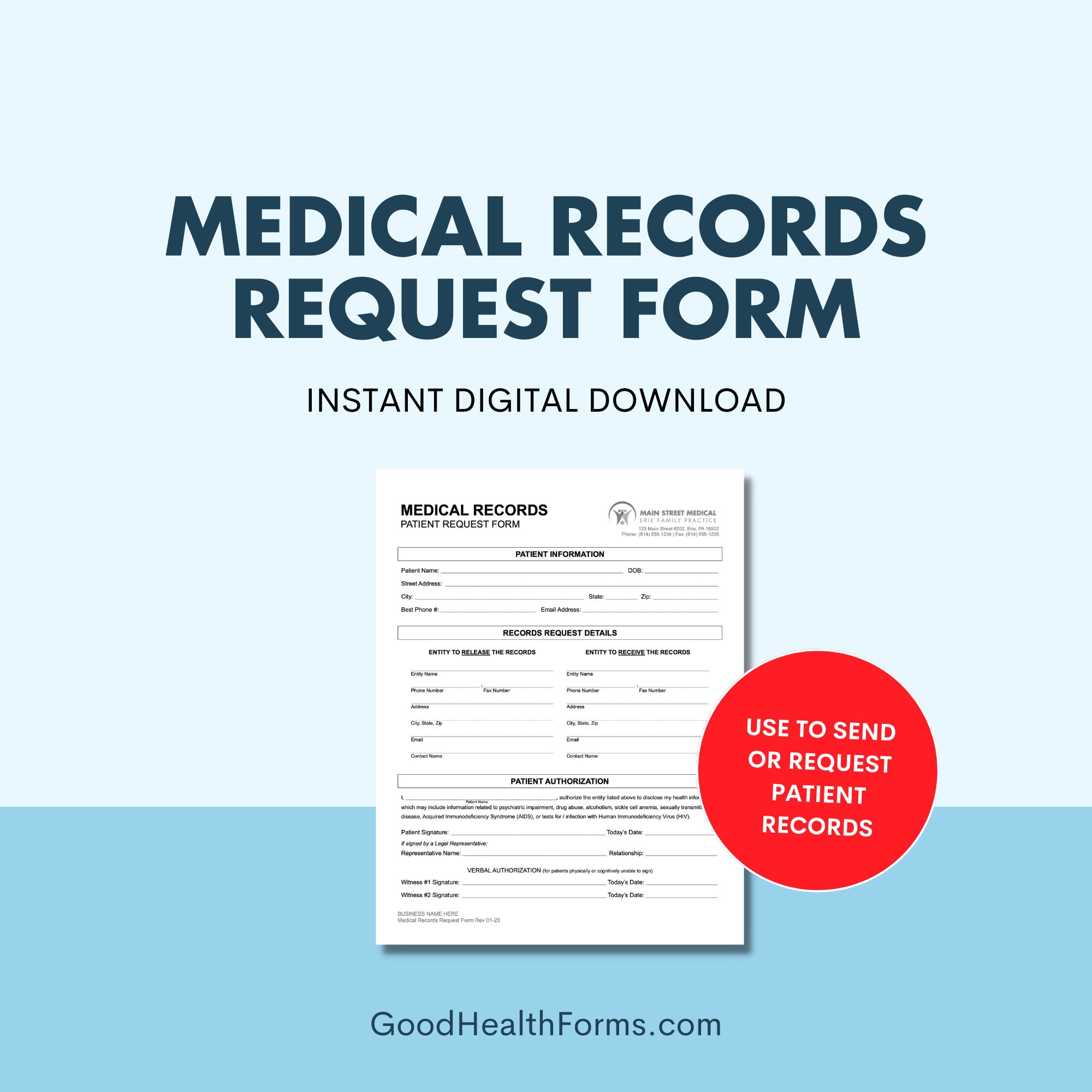 Medical Records Request Form Template For Health Care Office 
