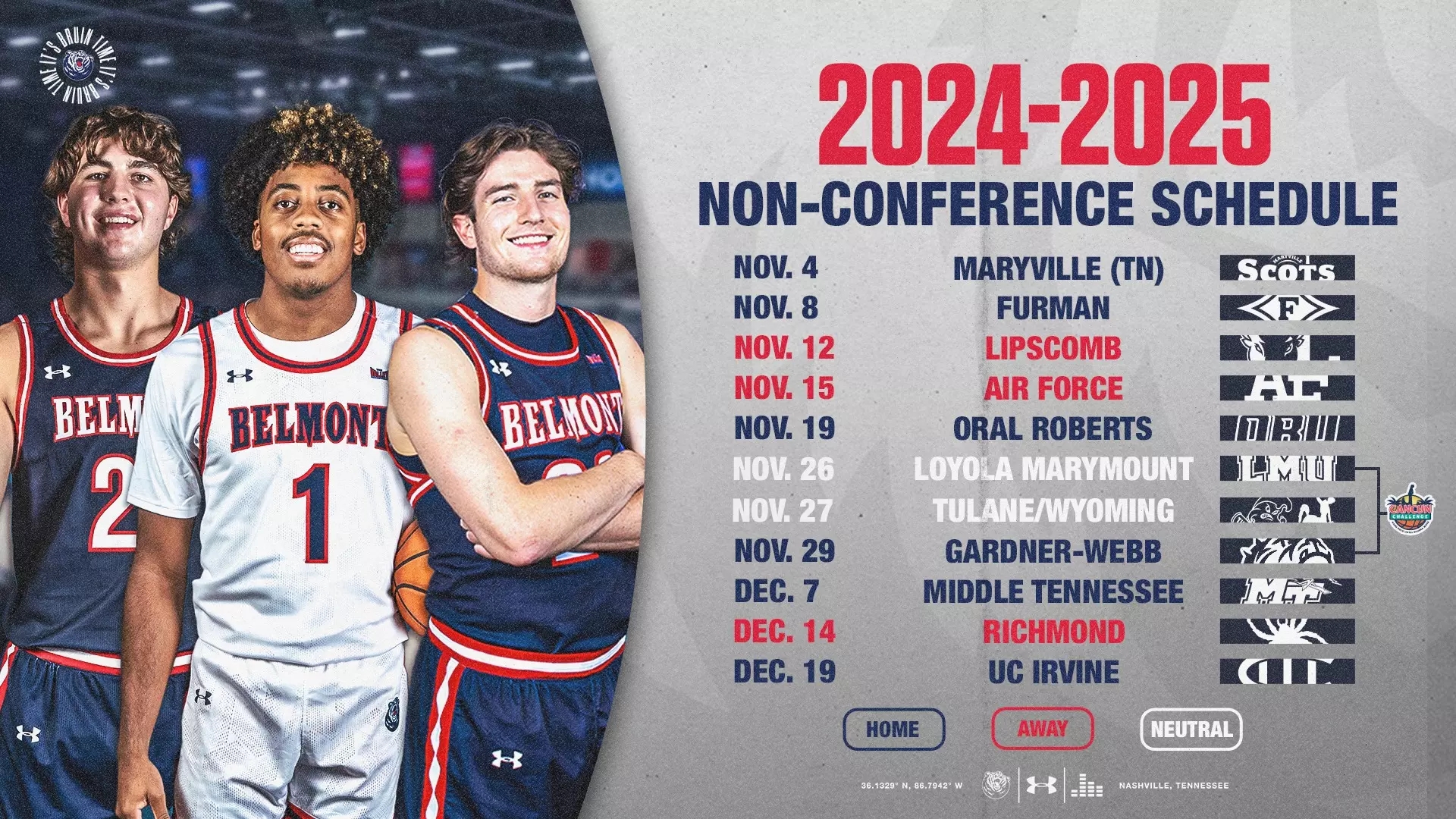 Men s Basketball Releases Non Conference Schedule Belmont University