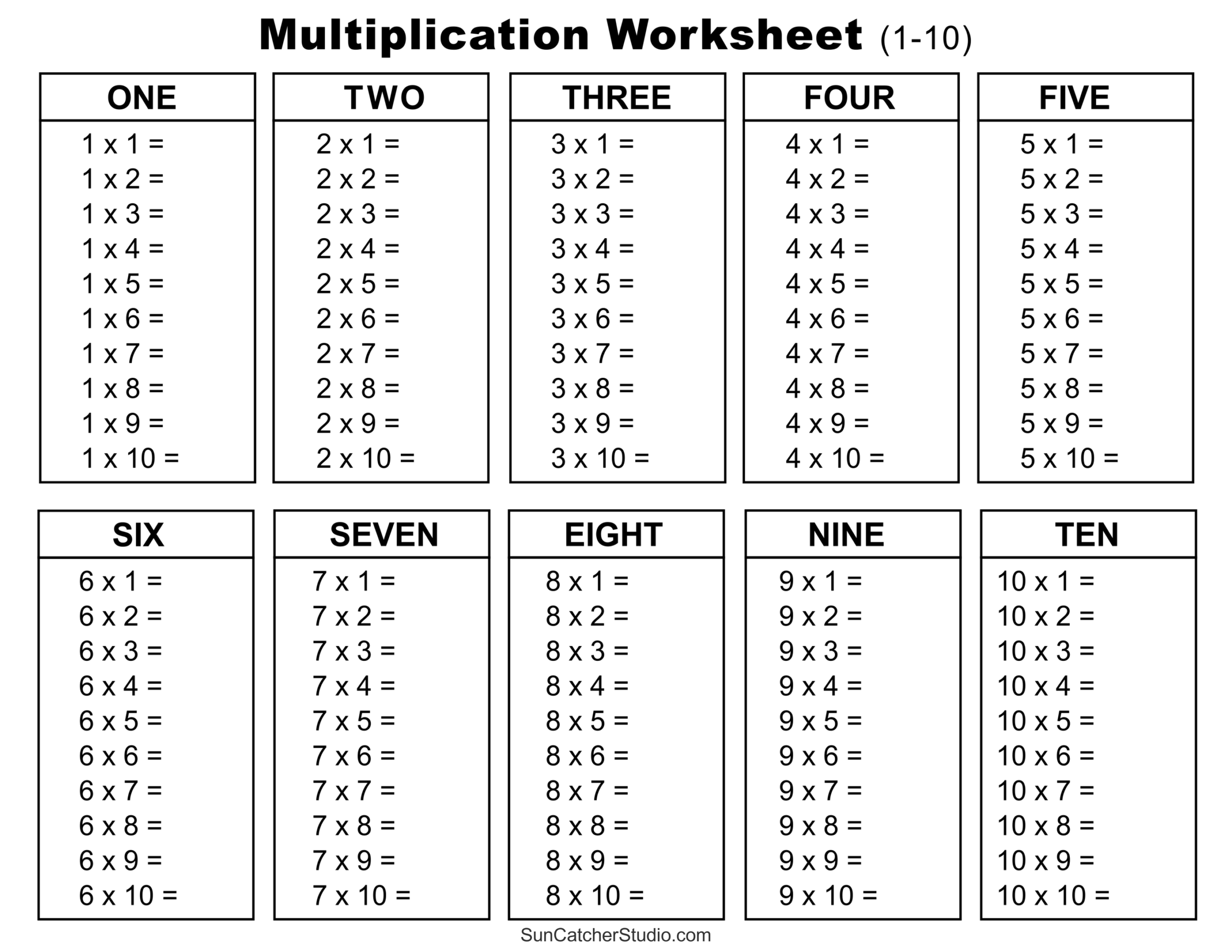 Multiplication Facts Sheet Printable
