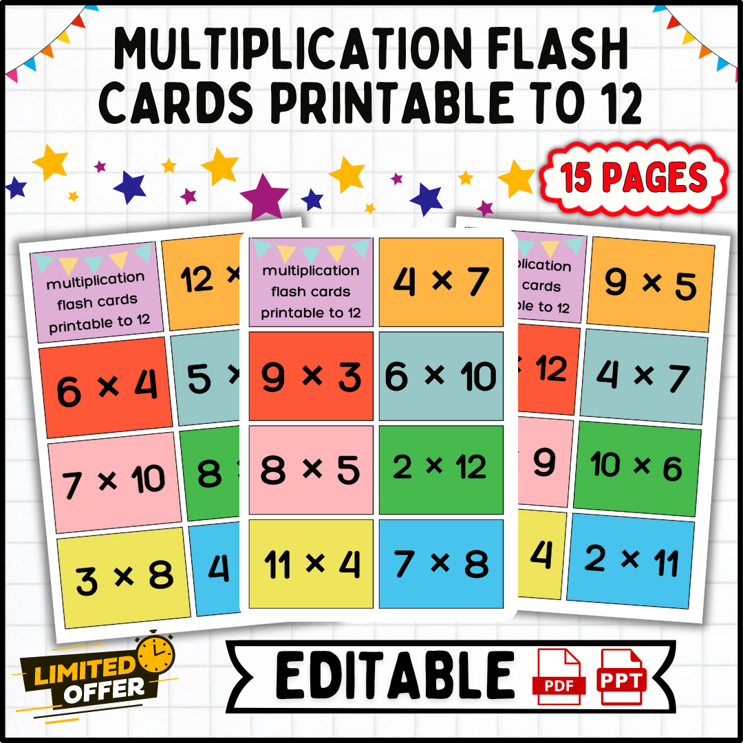 Multiplication Flash Cards To 12 Printable Math Flashcards 3rd 5th Grade