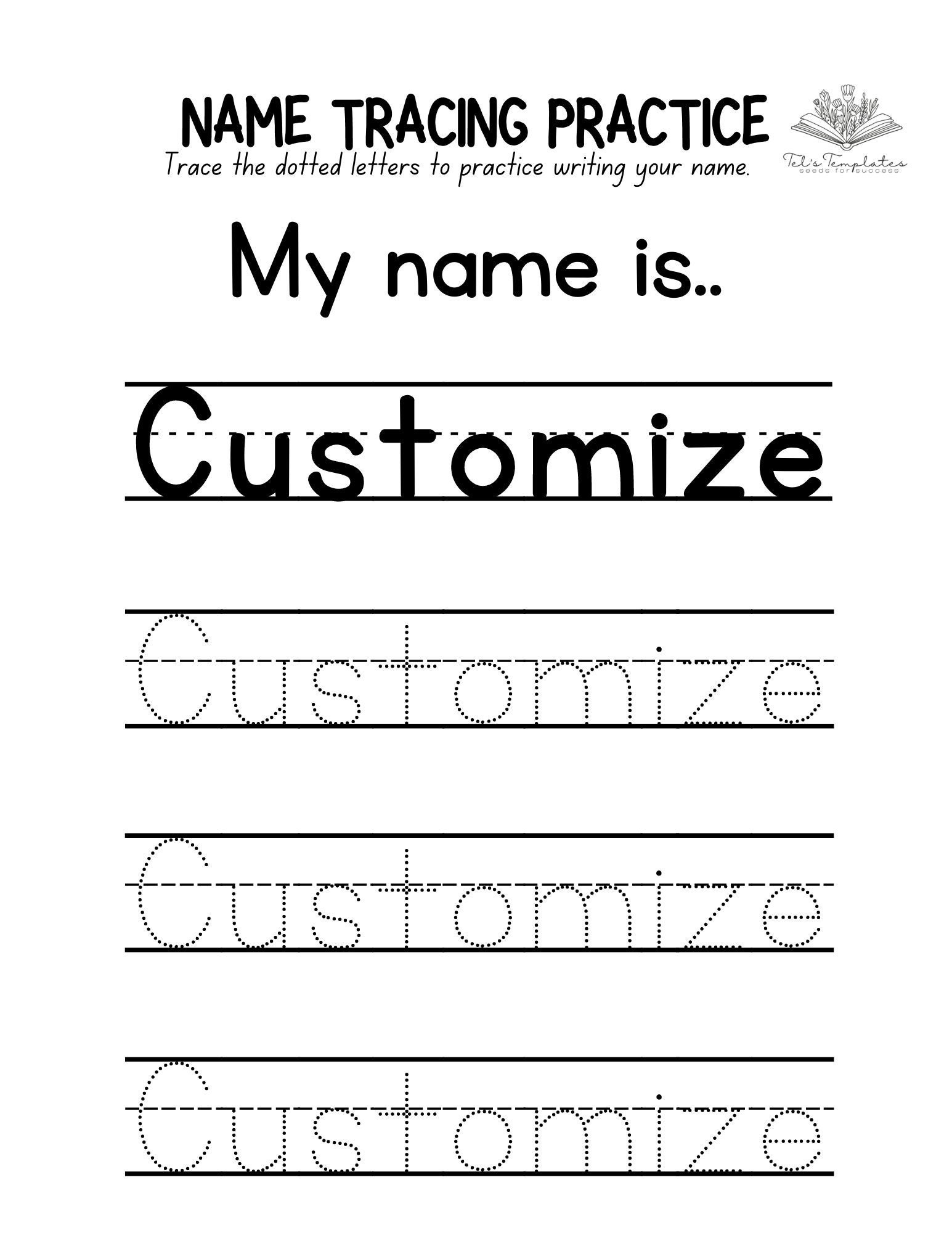 Name Tracing Handwriting Preschool TK Kindergarten Early Learning Penmanship Elementary School Writing Practice Education Etsy