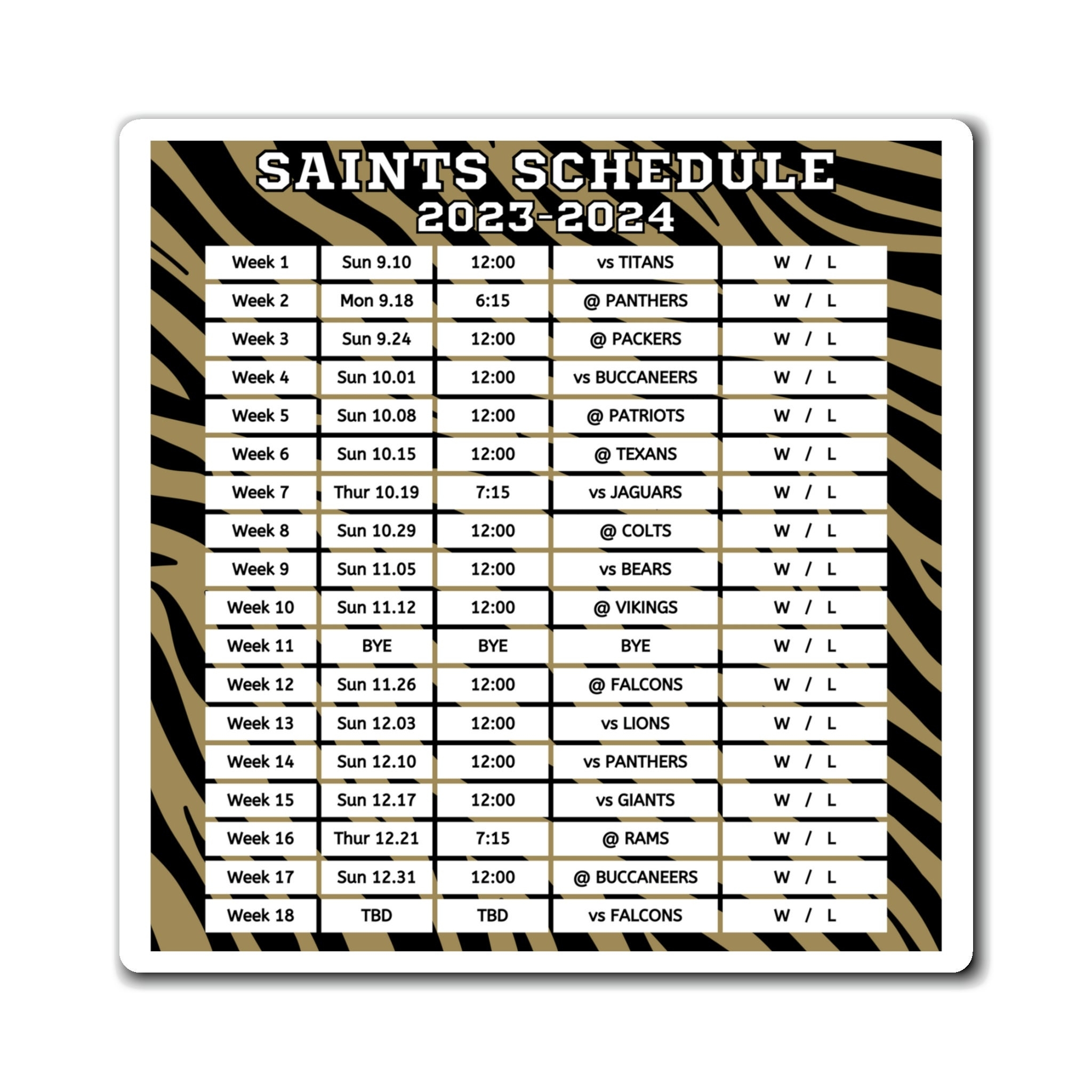 New Orleans Saints Printable Schedule