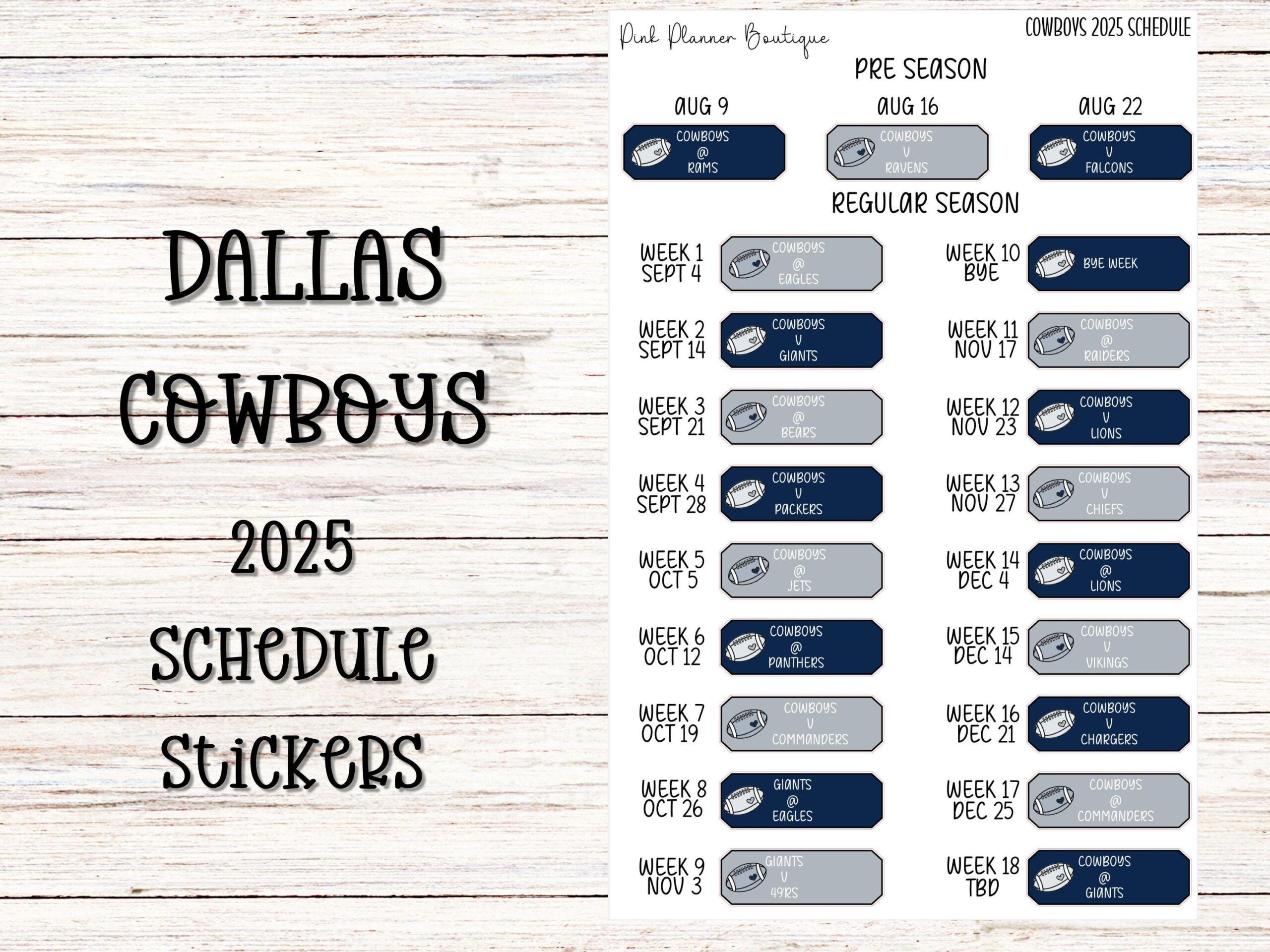 Nfl Cowboys Schedule Etsy
