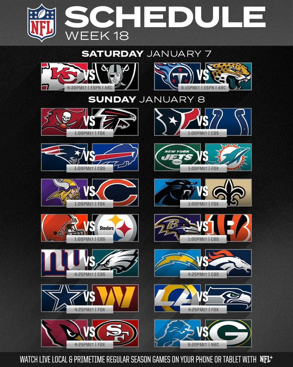 Printable Nfl Schedule Week 18