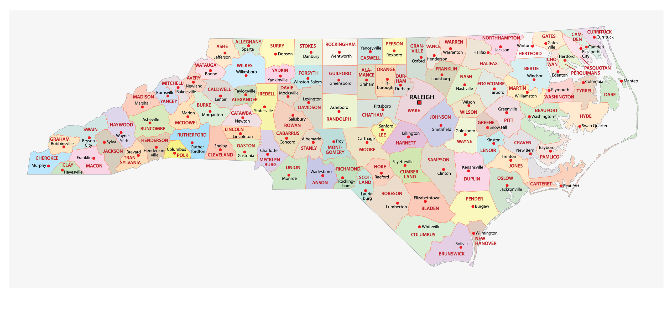 printable north carolina map with cities and towns