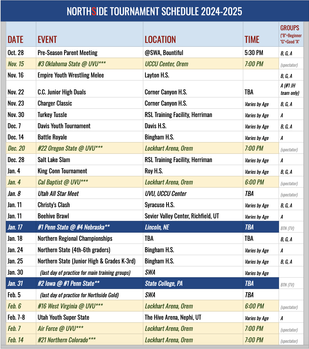 Penn State Wrestling Schedule 2025 Printable
