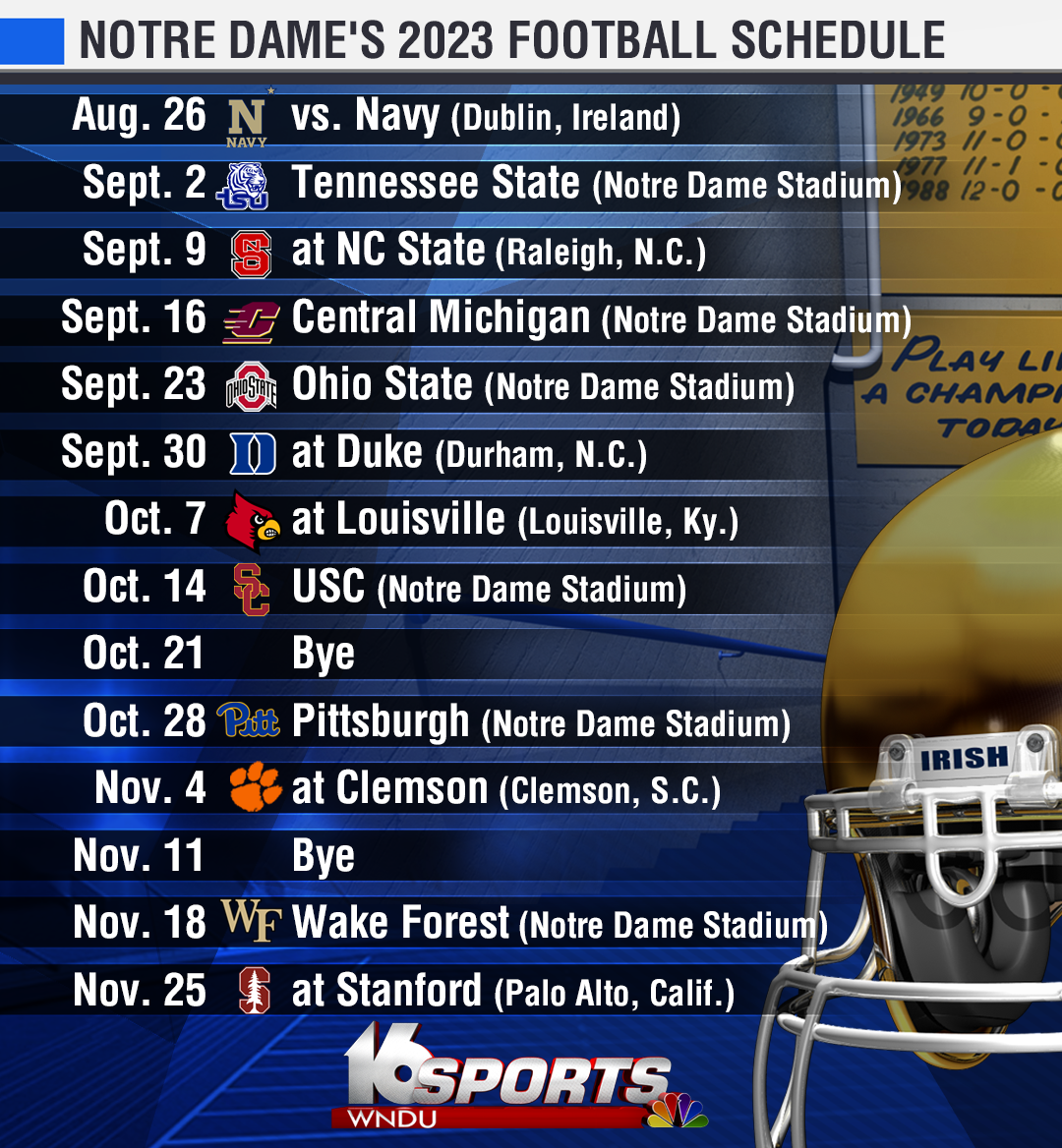 Notre Dame Football Printable Schedule
