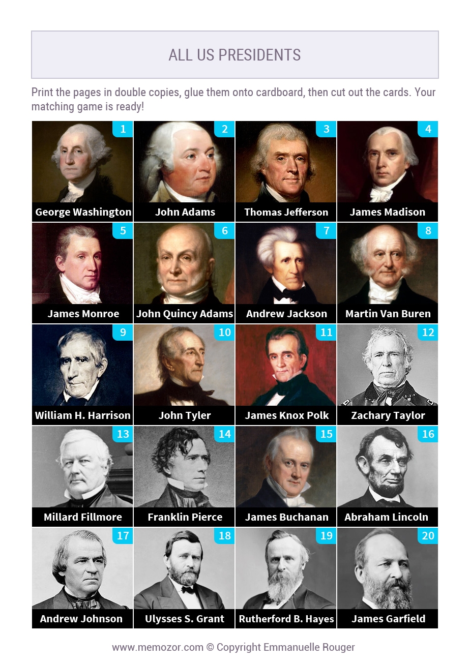 Numbered Cards Of The US Presidents Print For Free Memozor