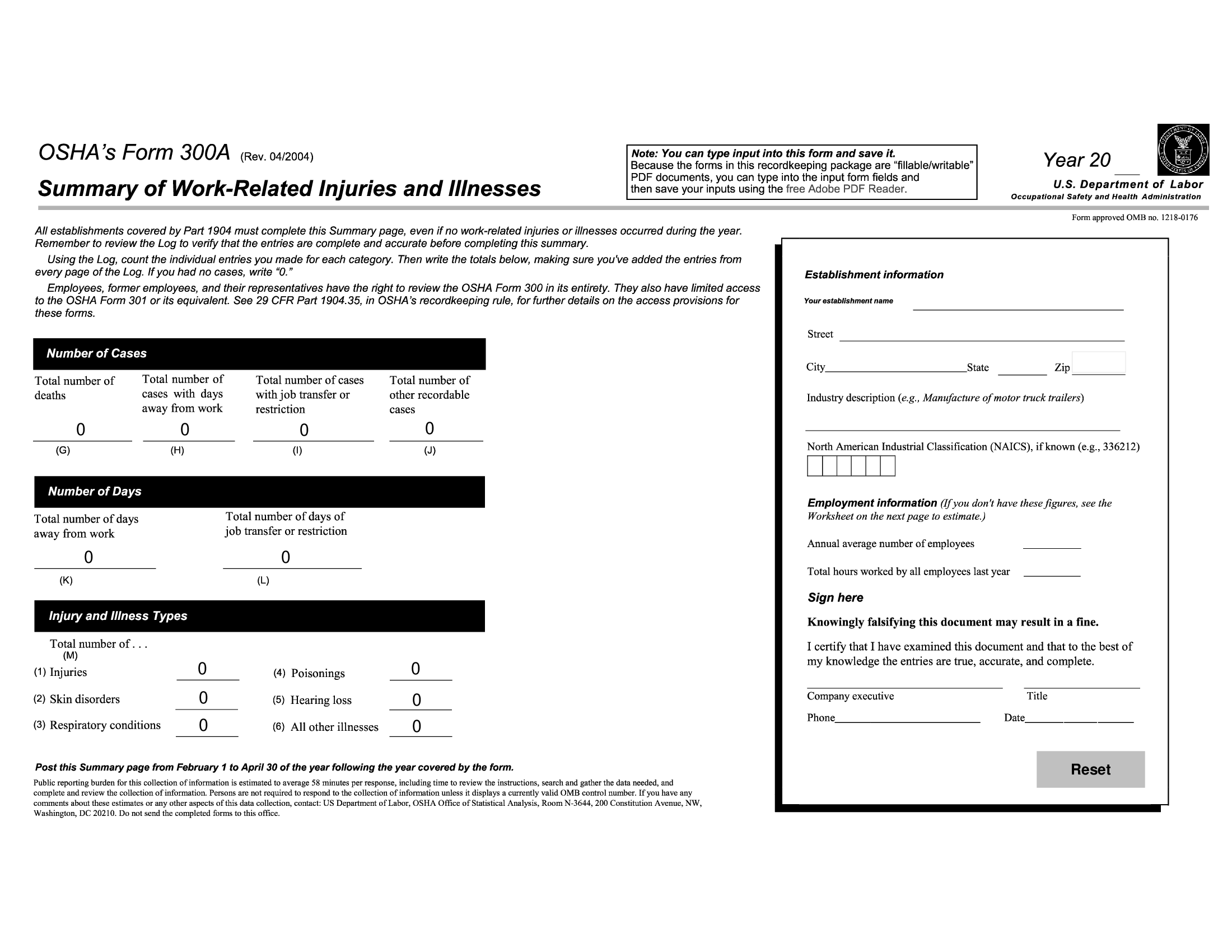 osha 300 printable form